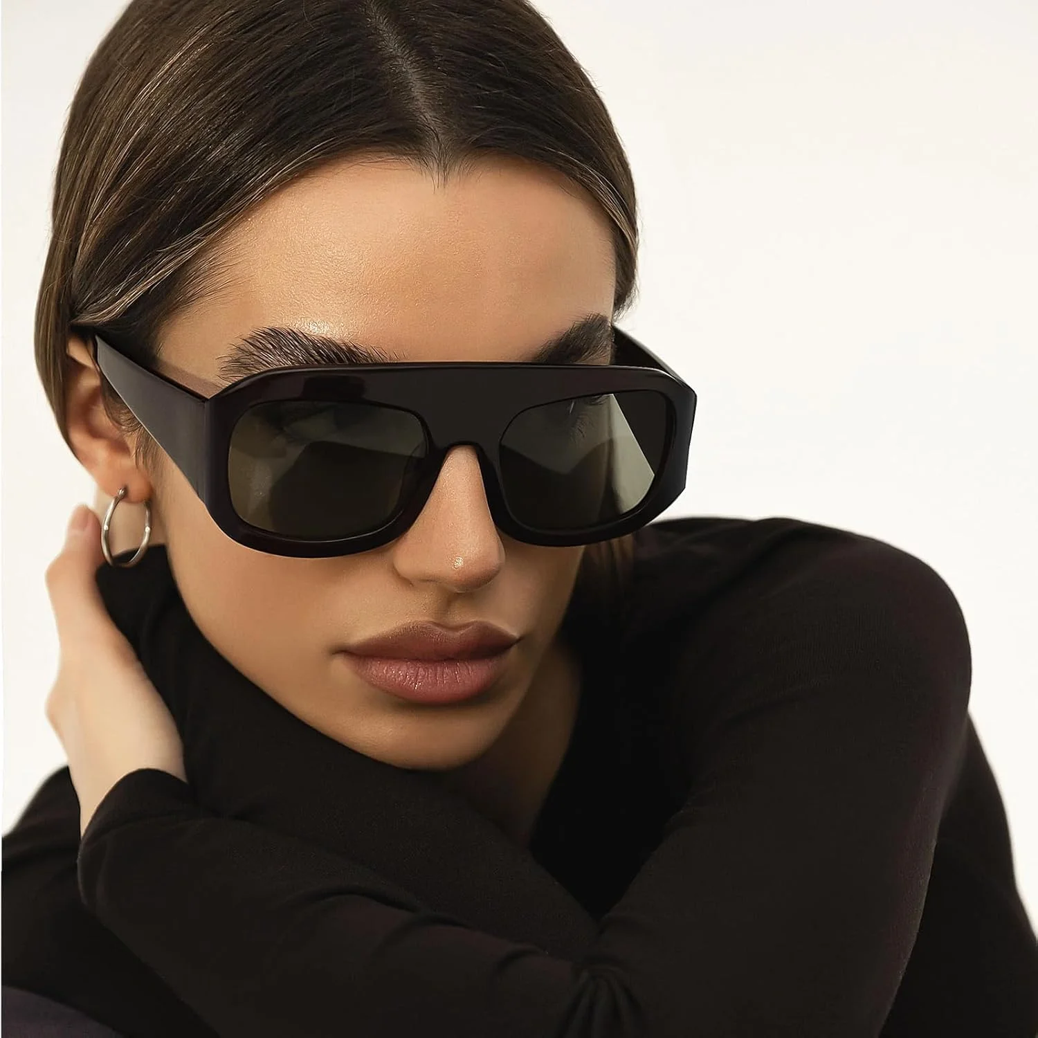 عینک آفتابی خلبانی مربعی بزرگ و مد روز Haqptul برای زنان و مردان، عینک آفتابی تخت با طراحی الهام گرفته از برندهای بزرگ عینک آفتابی خلبانی مربعی بزرگ و مد روز Haqptul برای زنان و مردان، عینک آفتابی تخت با طراحی الهام گرفته از برندهای بزرگ