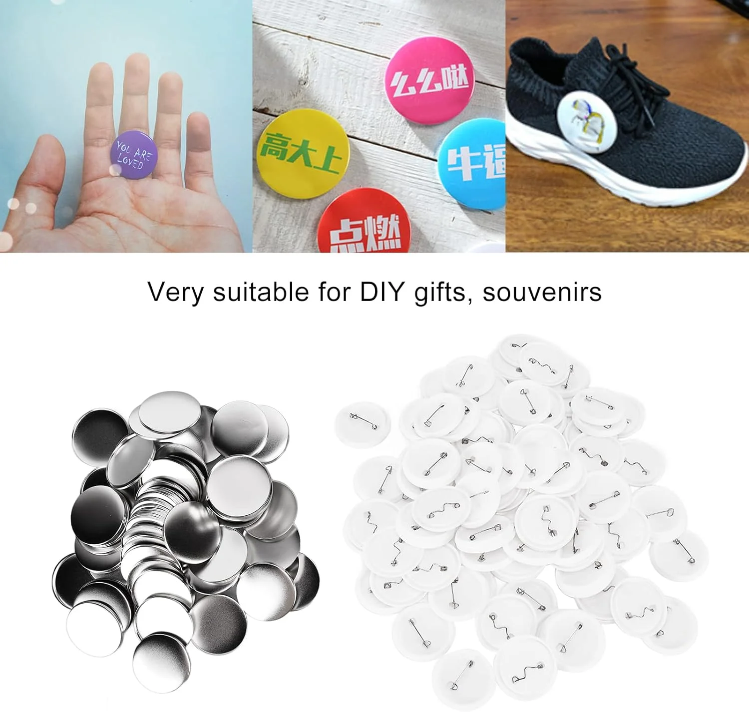 روکش پشتی بج، مواد بج حلبی پایه پلاستیکی برای هدایای DIY برای هدایای مهمانی برای سوغاتی (بج های 50 میلی متری 100 ست) روکش پشتی بج، مواد بج حلبی پایه پلاستیکی برای هدایای DIY برای هدایای مهمانی برای سوغاتی (بج های 50 میلی متری 100 ست)