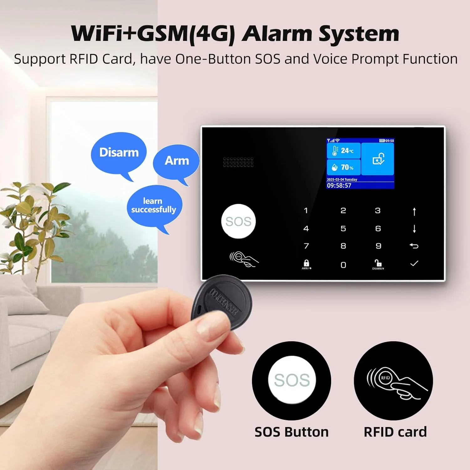 سیستم دزدگیر وای فای Fuers 4G GSM، سیستم دزدگیر منزل با آژیر 120 دسی بل، کیت دزدگیر امنیتی 19 تکه با سنسورهای درب/پنجره، سنسور حرکتی PIR، کارت RFID، ریموت کنترل، نمایشگر LCD، مناسب برای دفتر