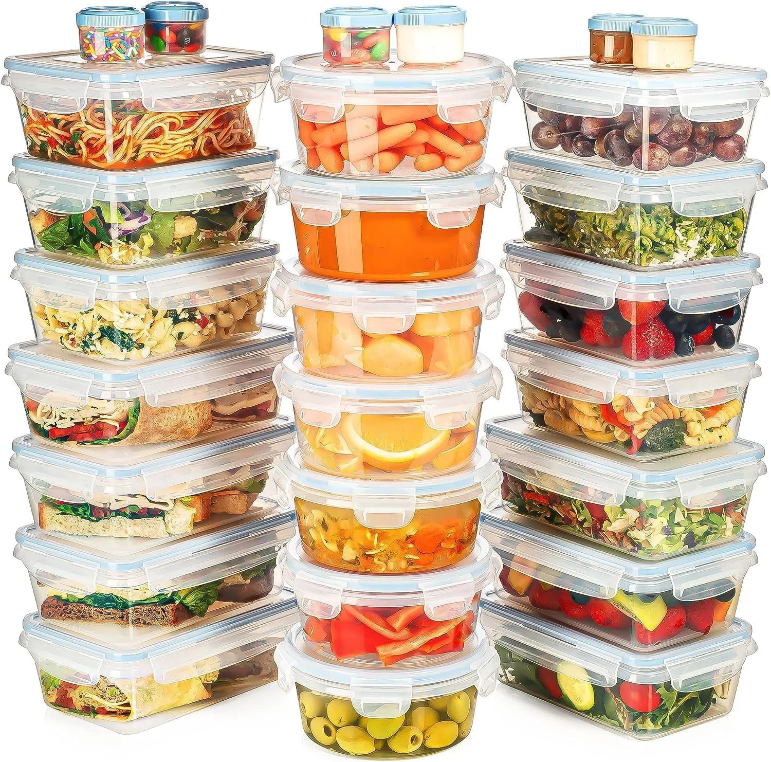 ظروف نگهداری مواد غذایی پیکاسیو 54 تکه با درب های شفاف بدون BPA - ظروف آماده سازی غذا با قابلیت ضد نشت و بادوام برای سازماندهی آشپزخانه و انبار، قابل چیدن، قابل استفاده در مایکروویو و فریزر