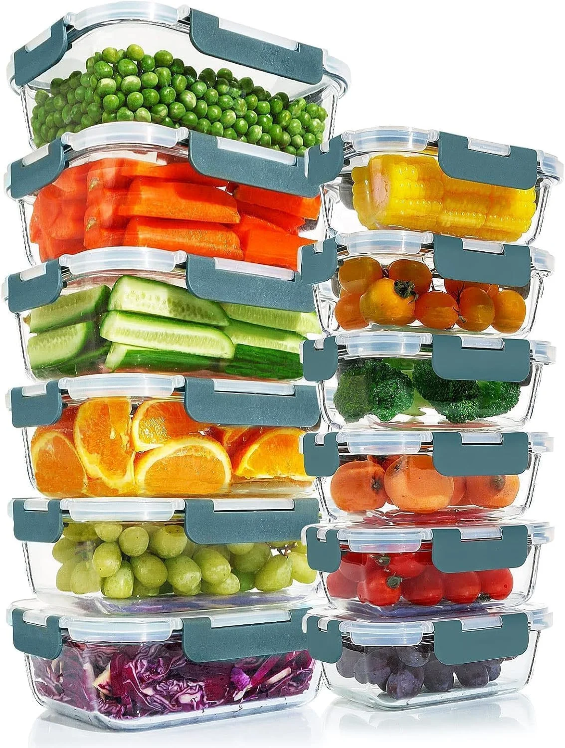 ظروف نگهداری غذا شیشه ای درب دار PICCASIO بسته 12 عددی به همراه 6 عدد پد یخی بزرگ، فاقد BPA، قابل استفاده در مایکروویو، فر، فریزر و ماشین ظرفشویی - خاکستری