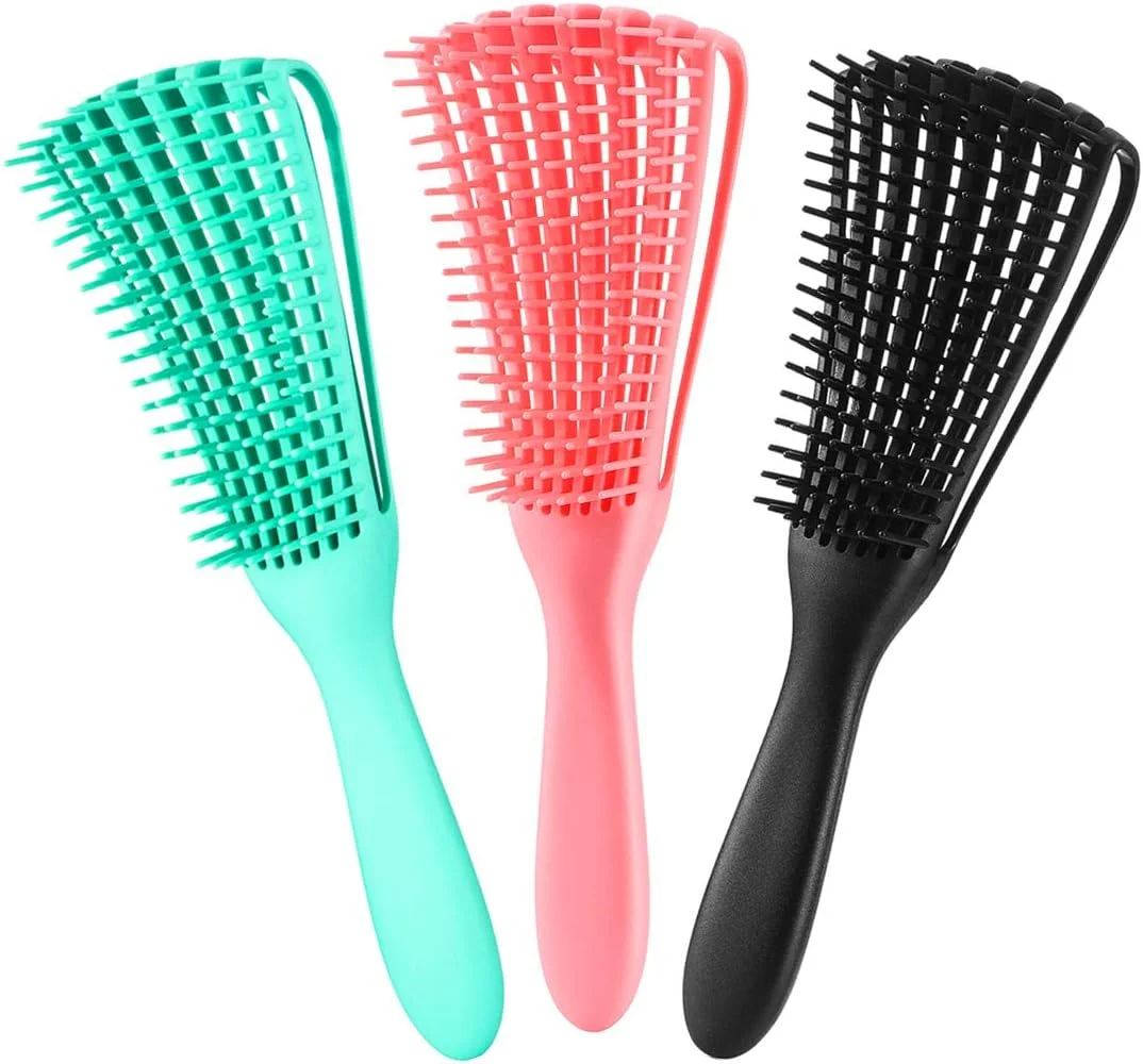 برس باز کننده گره مو 3 عددی برای موهای آفریقایی/آمریکایی با بافت 3a تا 4c، فر/مجعد/پیچ خورده/مرطوب/خشک/چرب/ضخیم/بلند، برس باز کردن گره برای موهای طبیعی، لایه برداری پوست سر برای زیبایی