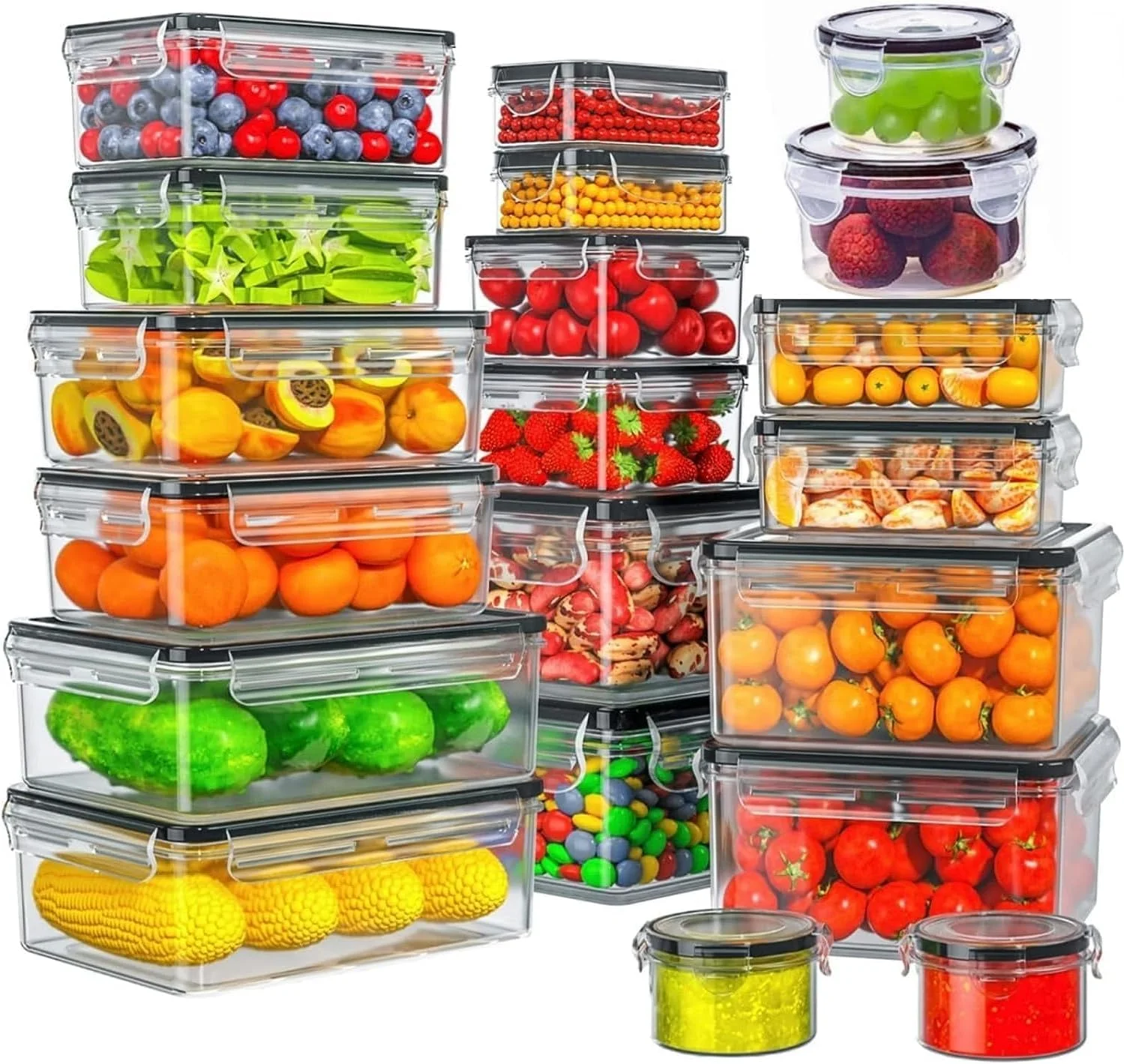 ظروف نگهداری غذای 40 تکه Piccasio با درب های محکم - ایده آل برای ناهار، سازماندهی انبار و آشپزخانه - ظروف شیشه ای قابل چیدن و ضد نشت برای نگهداری در فریزر