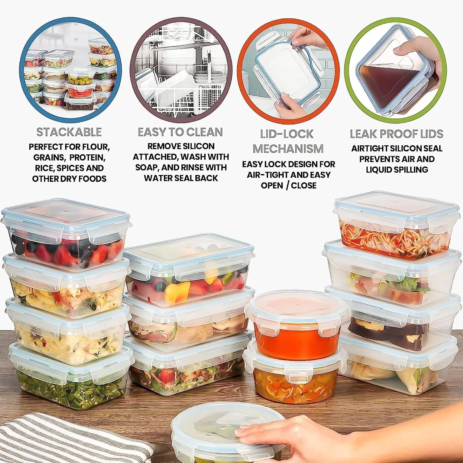 ظروف نگهداری مواد غذایی پیکاسیو 54 تکه با درب های محکم - بدون BPA، قابل استفاده در فریزر، درب های فشاری مناسب آماده سازی غذا، ست ظروف پلاستیکی آشپزخانه