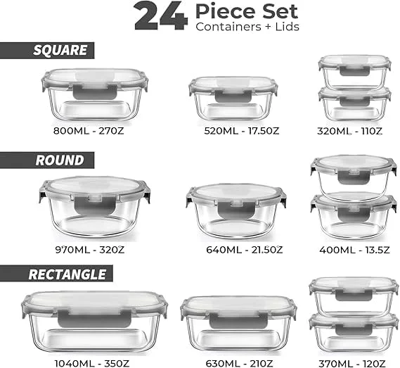 ست ظروف شیشه ای 4 تکه PICCASIO – نگهداری مواد غذایی با درب های قفل دار، مناسب برای مایکروویو، فر، فریزر و ماشین ظرفشویی