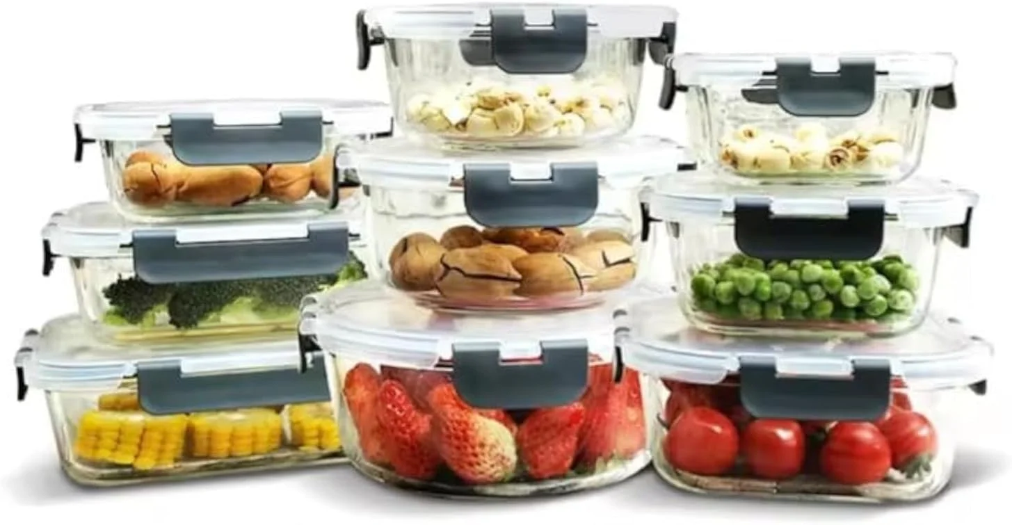 ست ظروف شیشه ای ۲۴ تکه 𝐏𝐈𝐂𝐂𝐀𝐒𝐈𝐎™ – ست جعبه ناهار درب دار برای کنترل وعده های غذایی، قابل استفاده در مایکروویو، فر، فریزر و ماشین ظرفشویی با درب های قفل شونده