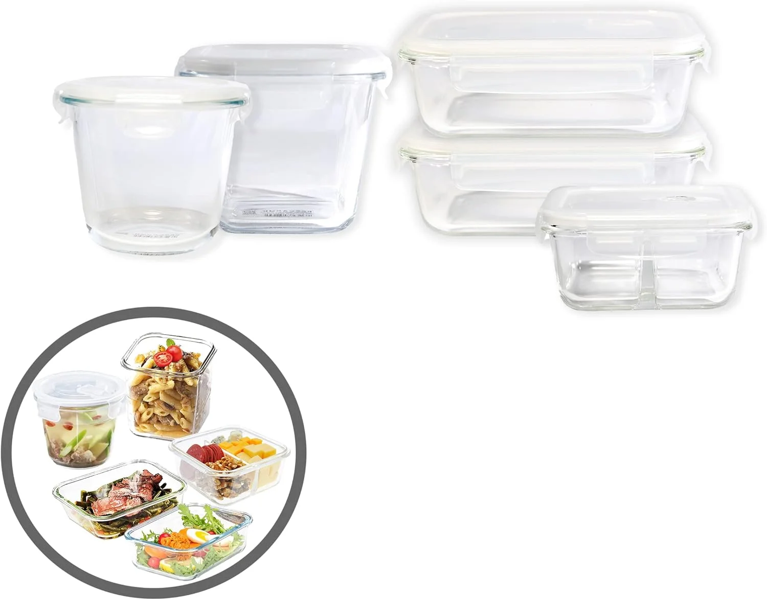 ظروف آماده سازی غذا شیشه ای PESCADOR با درب های محکم، ظروف ناهار جعبه بنتو شیشه ای، کنترل وعده، مجموعه 5 عددی در اندازه های مختلف