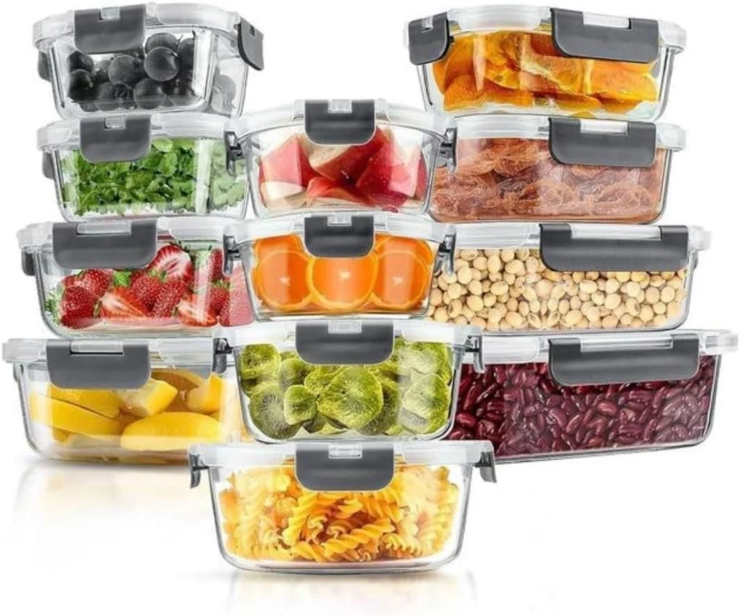 ست ظروف شیشه ای ۲۴ تکه 𝐏𝐈𝐂𝐂𝐀𝐒𝐈𝐎™ – ظروف درب دار با قفل های محکم برای کنترل اندازه غذا. مناسب برای مایکروویو، فر، فریزر و ماشین ظرفشویی