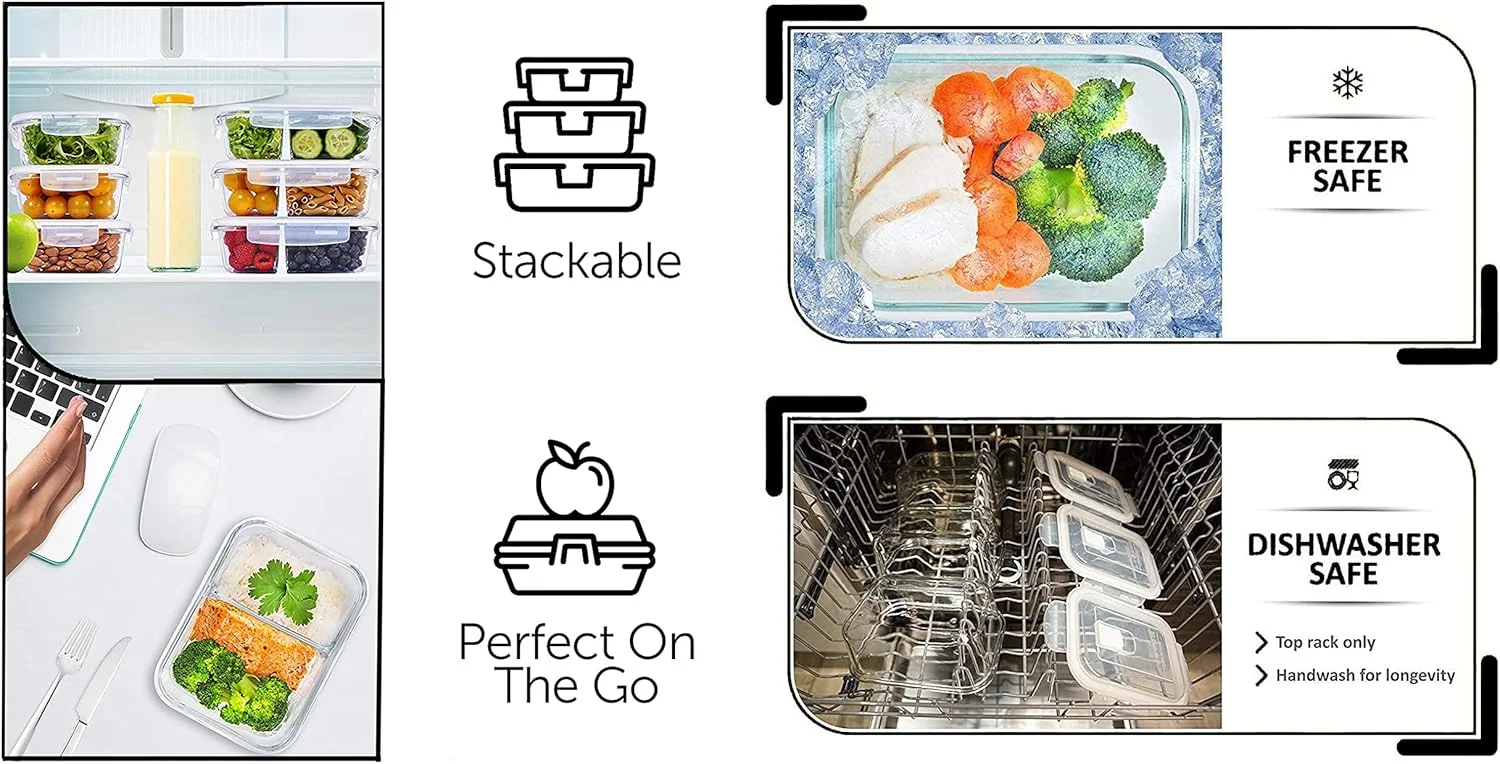 ظروف آماده سازی غذا شیشه ای PESCADOR با درب های محکم، ظروف ناهار جعبه بنتو شیشه ای، کنترل وعده، مجموعه 5 عددی در اندازه های مختلف