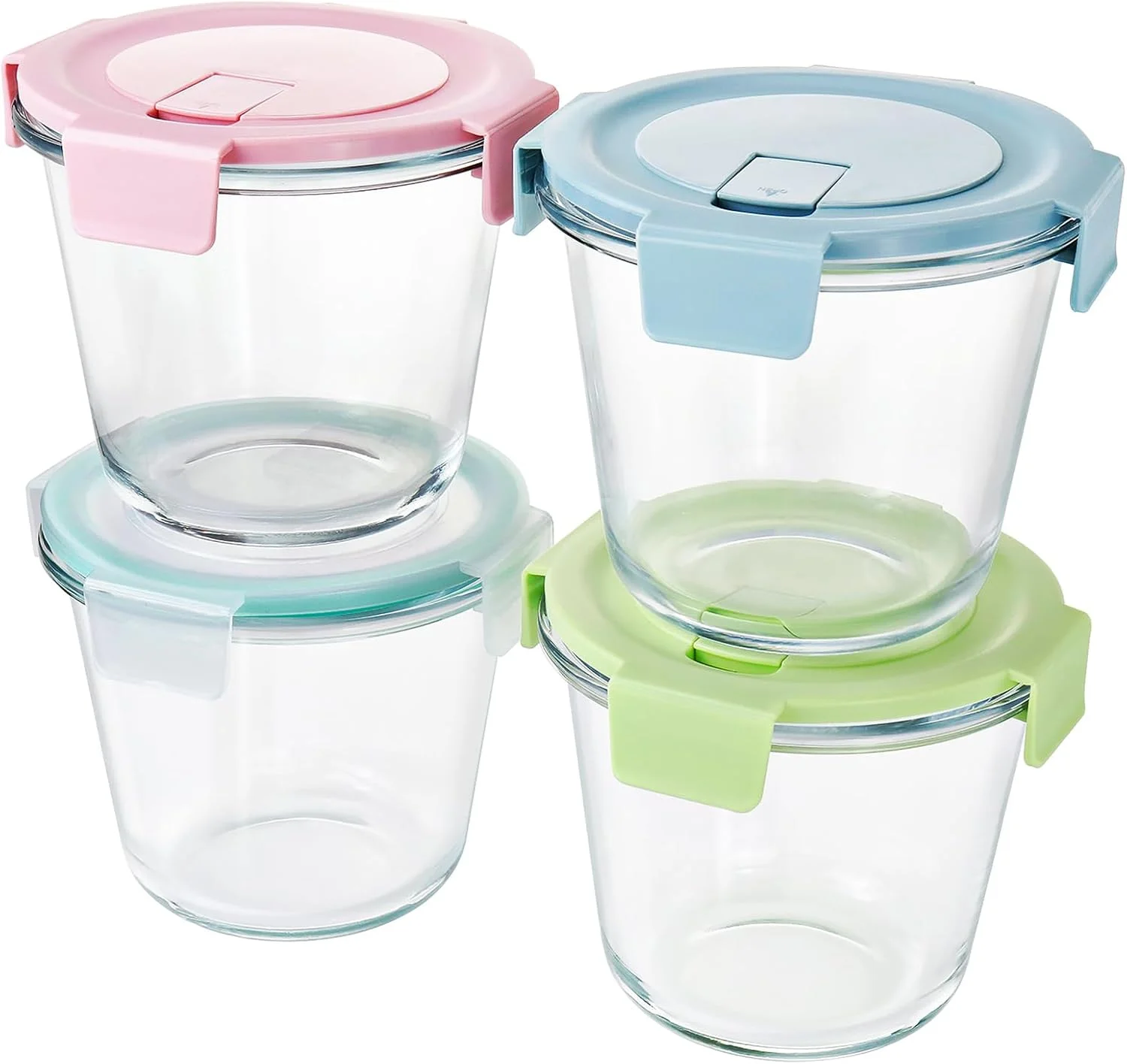 ظروف سوپ شیشه ای 8 عددی با درب - ظروف آماده سازی غذا 3 پیمانه ای با درب، ظروف نگهداری شیشه ای درب دار بدون BPA، ظروف دلی با درب مناسب مایکروویو، ماشین ظرفشویی و فریزر (4 بسته)