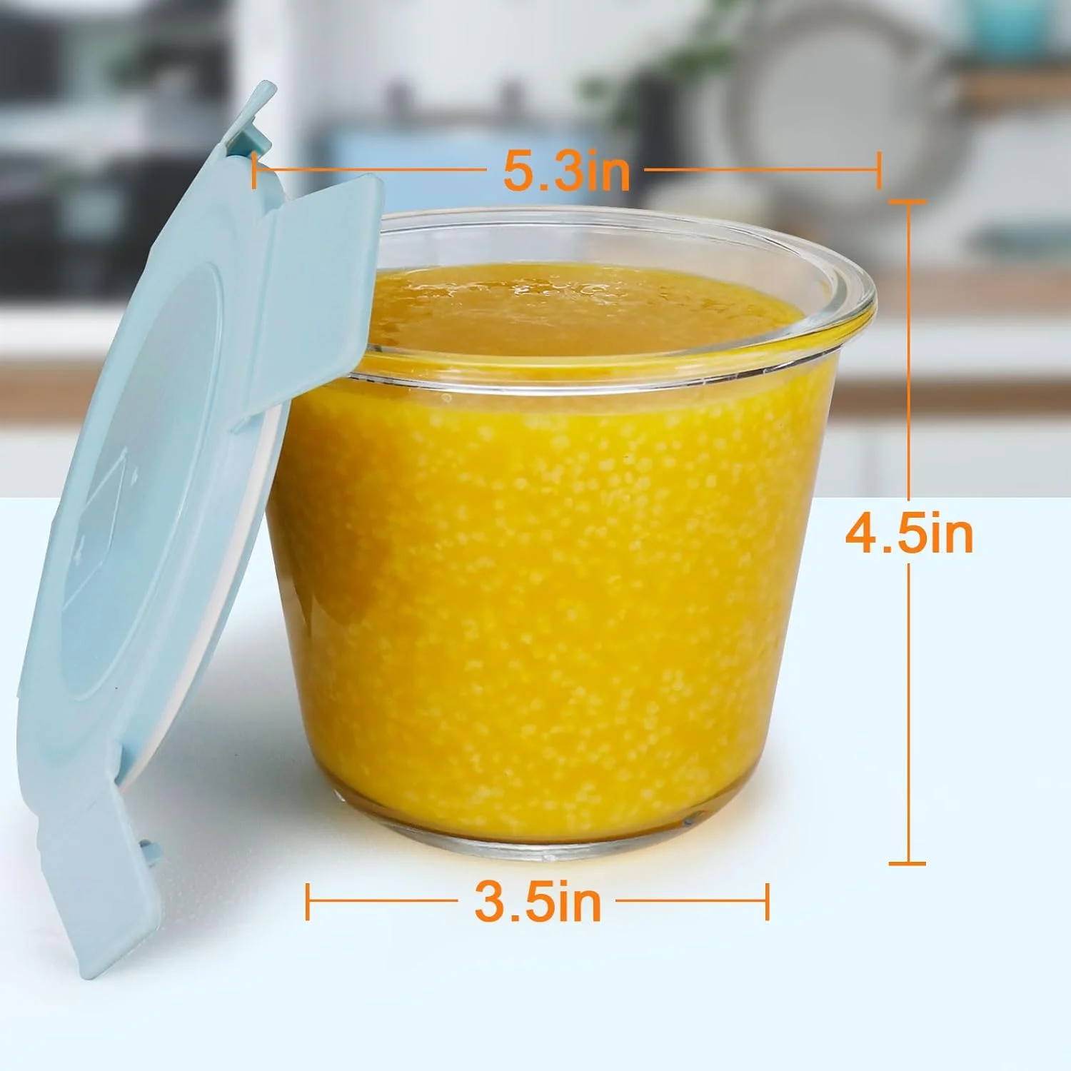 ظروف سوپ شیشه ای 8 عددی با درب - ظروف آماده سازی غذا 3 پیمانه ای با درب، ظروف نگهداری شیشه ای درب دار بدون BPA، ظروف دلی با درب مناسب مایکروویو، ماشین ظرفشویی و فریزر (4 بسته)