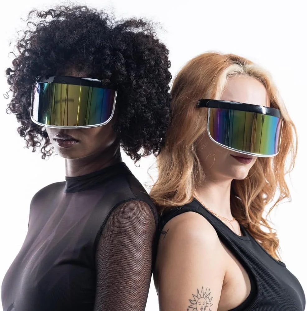 عینک آفتابی نقاب دار GloFX - عینک آفتابی تک عدسی بزرگ و آینده نگرانه - آینه رنگین کمانی یا شکست رنگین کمانی