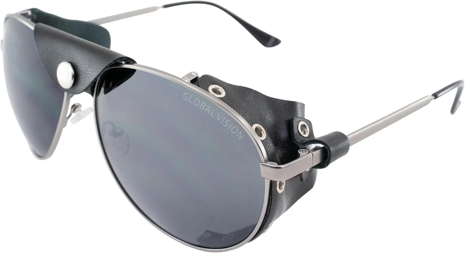 عینک آفتابی موتورسیکلت گلوبال ویژن Aviator-3 با محافظ های جانبی، فریم فلزی خاکستری با لنز دودی