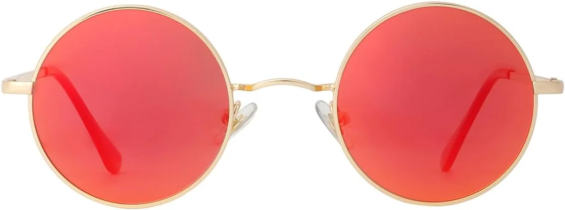 عینک آفتابی گرد کوچک پلاریزه Gleyemor John Lennon، مناسب آقایان و بانوان، عینک های دایره ای هیپی قرمز و زرد