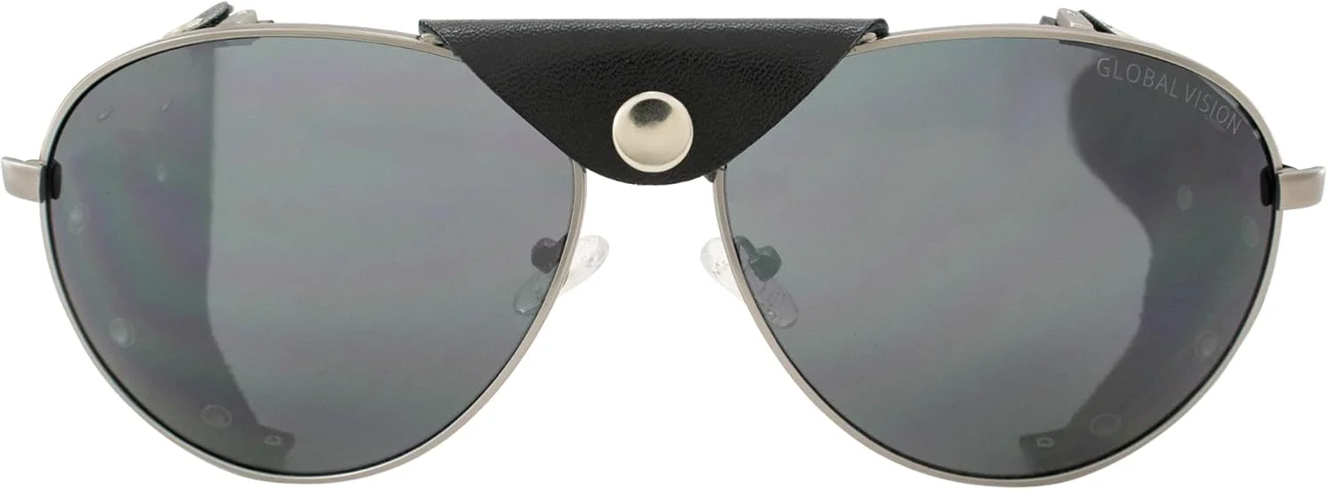 عینک آفتابی موتورسیکلت گلوبال ویژن Aviator-3 با محافظ های جانبی، فریم فلزی خاکستری با لنز دودی