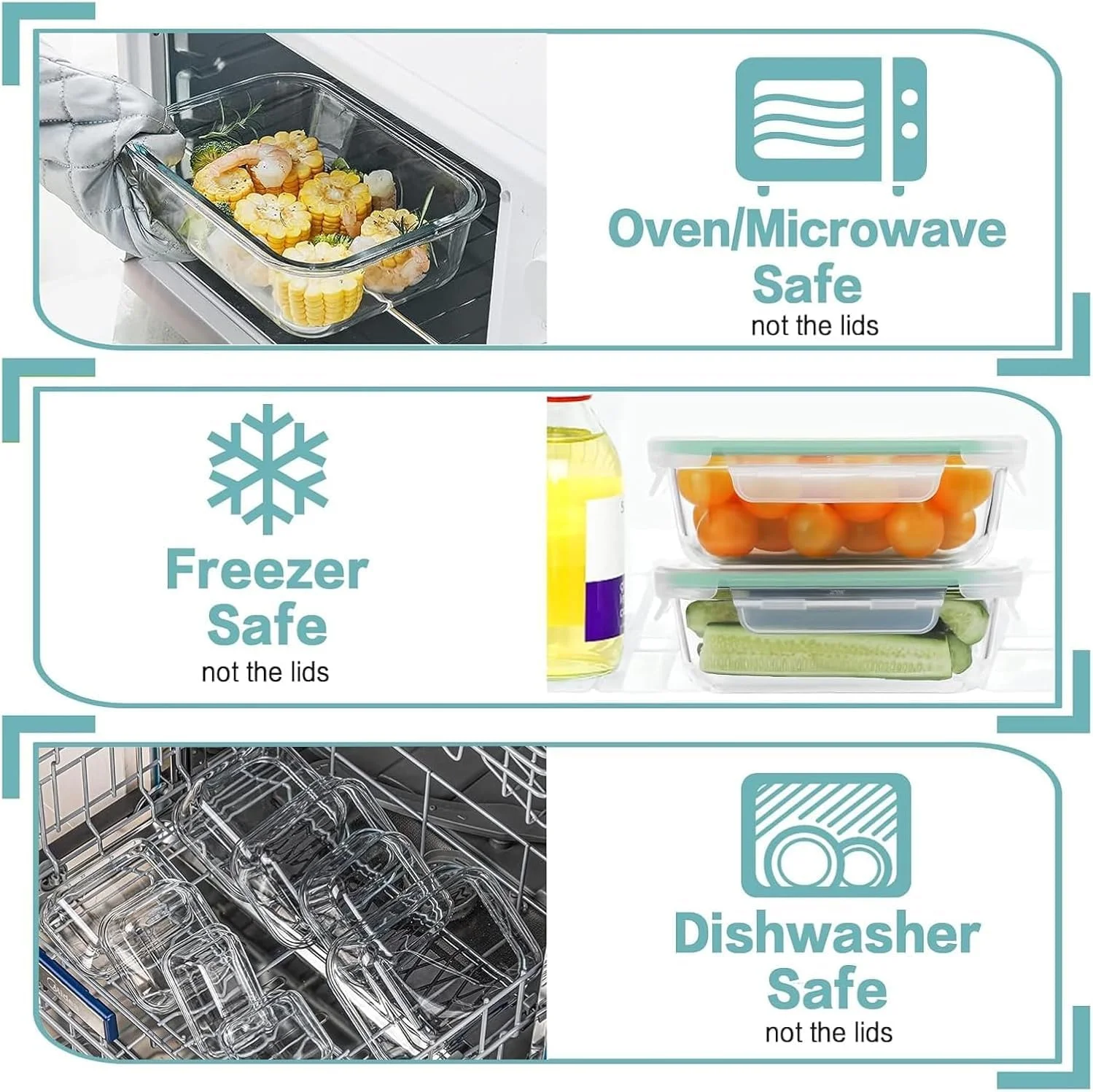 ست 8 تایی ظروف شیشه ای نگهداری غذا - جعبه های بنتو درب دار با قفل های ضد نشت مناسب مایکروویو، فر، فریزر و ماشین ظرفشویی | فاقد BPA، جعبه های بنتو آماده سازی غذا برای خانه و مسافرت