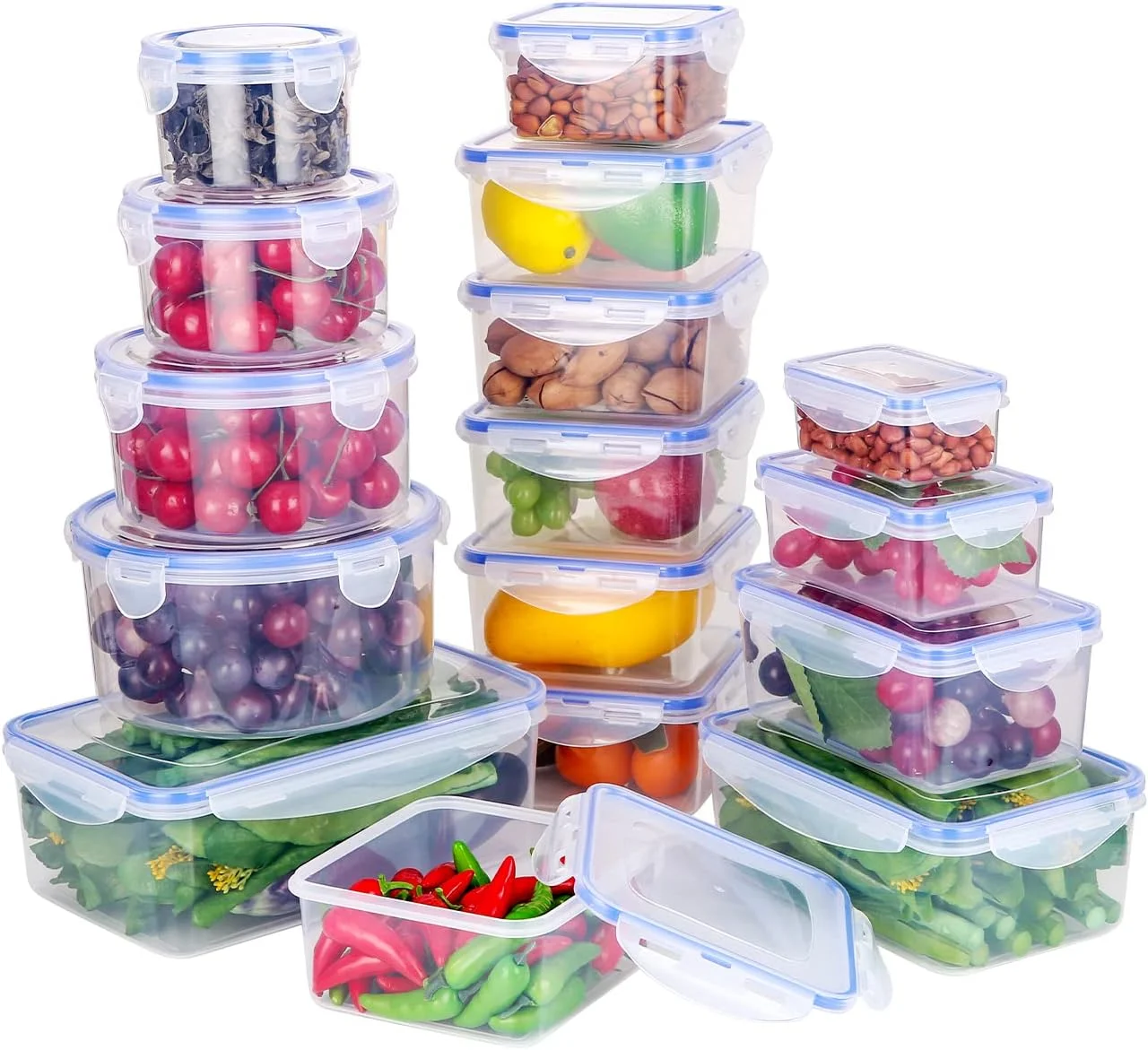 ظرف نگهداری مواد غذایی NEFLSI با درب، ست 32 تکه (16 ظرف + 16 درب)، قابل استفاده مجدد، ست ظروف نگهداری ضد نشت، پلاستیک بدون BPA، ظروف نگهداری مواد غذایی برای مایکروویو، فریزر