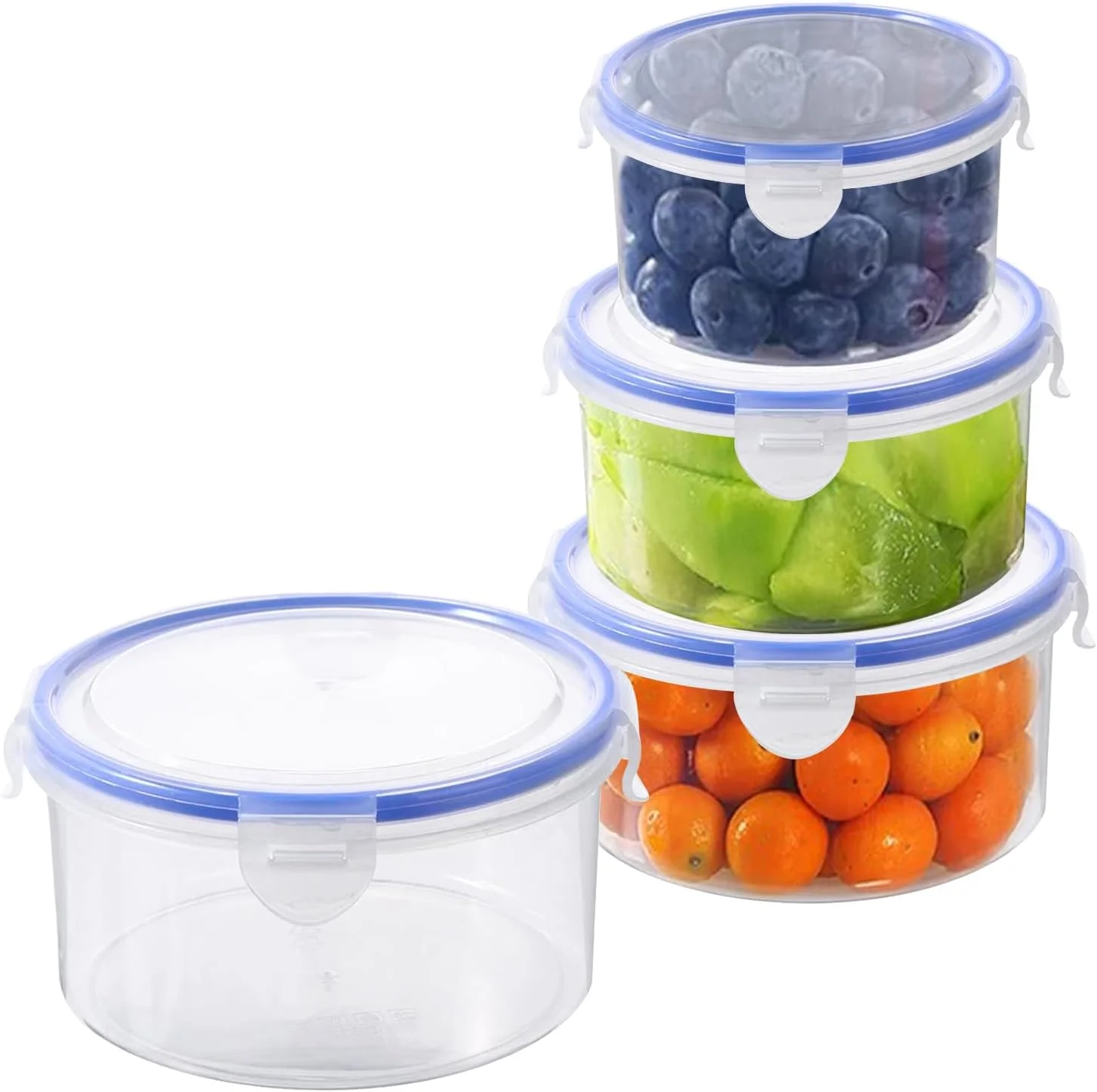 ست 4 تکه ظروف نگهداری غذا Orixo، جعبه های نگهداری غذا با درب، ظروف آماده سازی غذای شفاف، پلاستیکی، ظروف گرد غذا، مناسب برای مایکروویو و فریزر