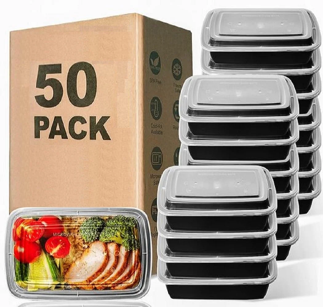 بسته 50 عددی ظرف غذای مستطیلی یکبار مصرف با درب، ظرف آماده سازی غذا قابل استفاده مجدد بدون BPA - ظرف های دربسته آماده سازی غذا قابل استفاده در مایکروویو و فریزر