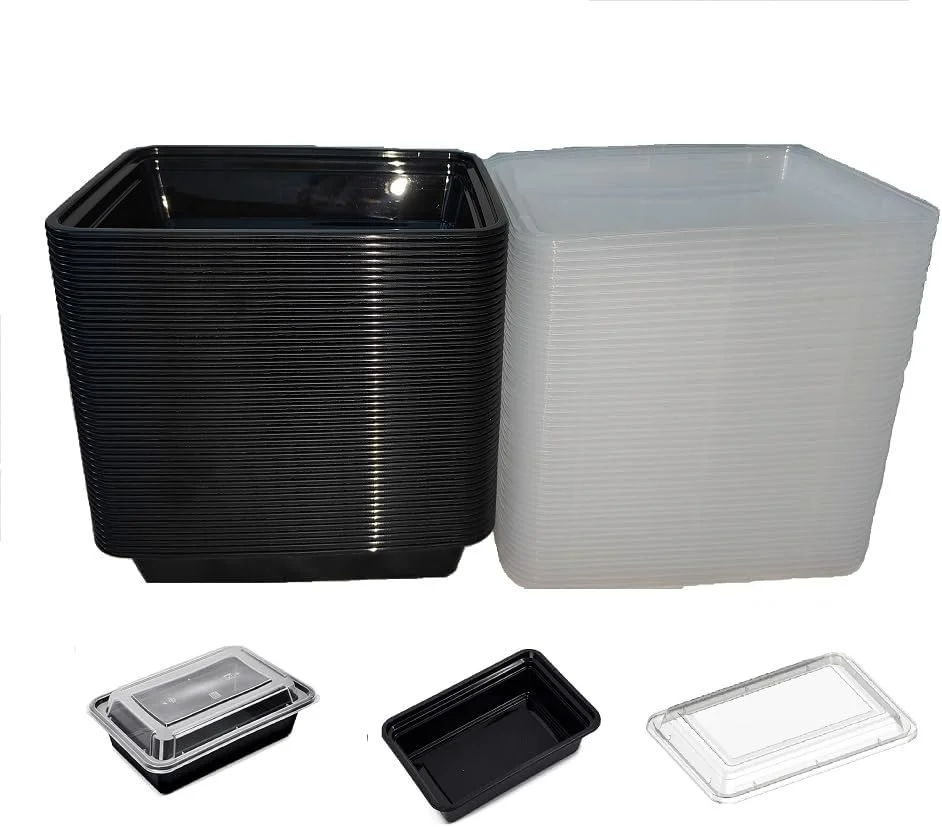 بسته 50 عددی ظرف غذای مستطیلی یکبار مصرف با درب، ظرف آماده سازی غذا قابل استفاده مجدد بدون BPA - ظرف های دربسته آماده سازی غذا قابل استفاده در مایکروویو و فریزر