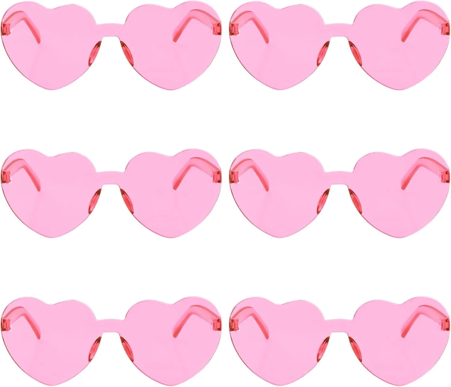 عینک آفتابی قلبی شکل فنگک، 6 عدد، بدون فریم، شیشه های شفاف، مناسب مهمانی های زنانه