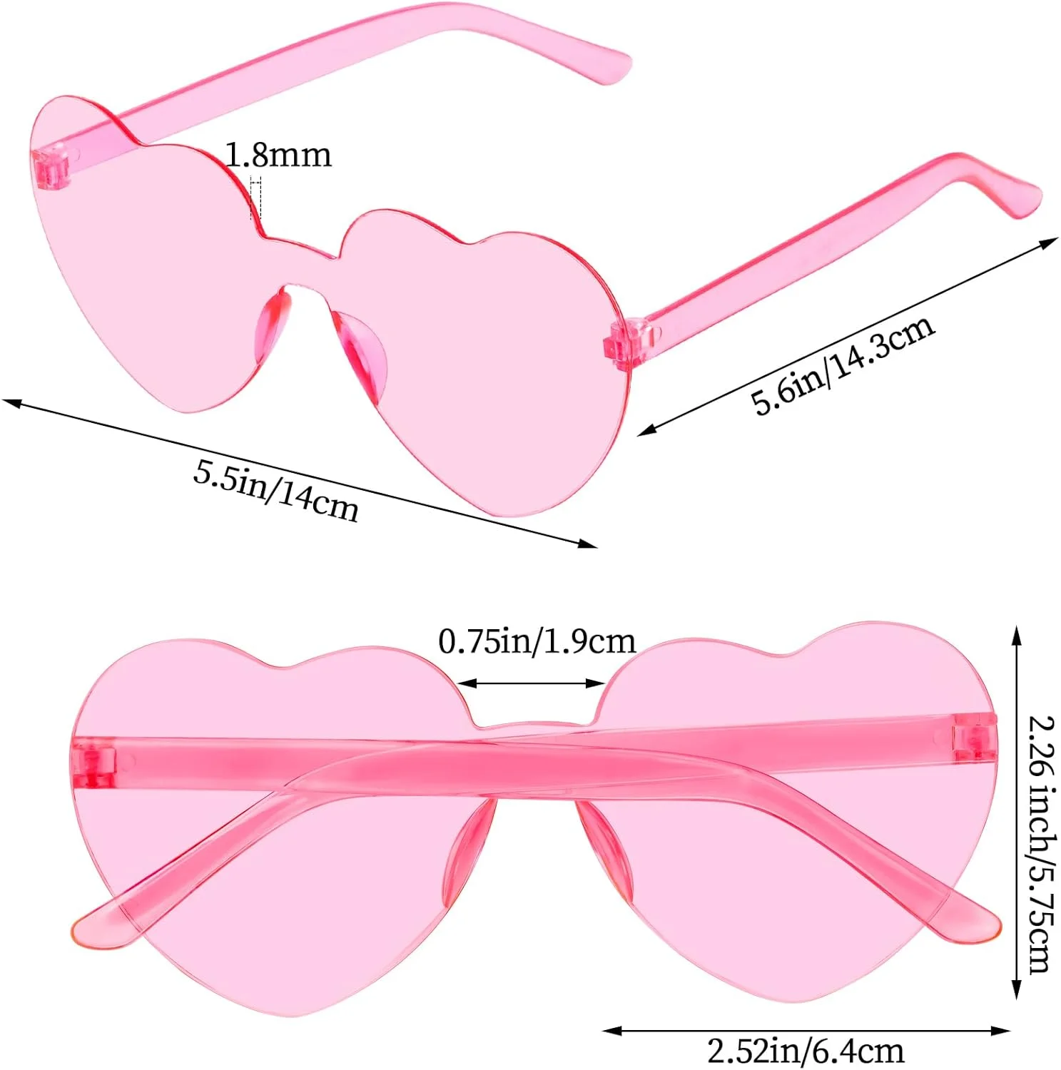 عینک آفتابی قلبی شکل فنگک، 6 عدد، بدون فریم، شیشه های شفاف، مناسب مهمانی های زنانه عینک آفتابی قلبی شکل فنگک، 6 عدد، بدون فریم، شیشه های شفاف، مناسب مهمانی های زنانه