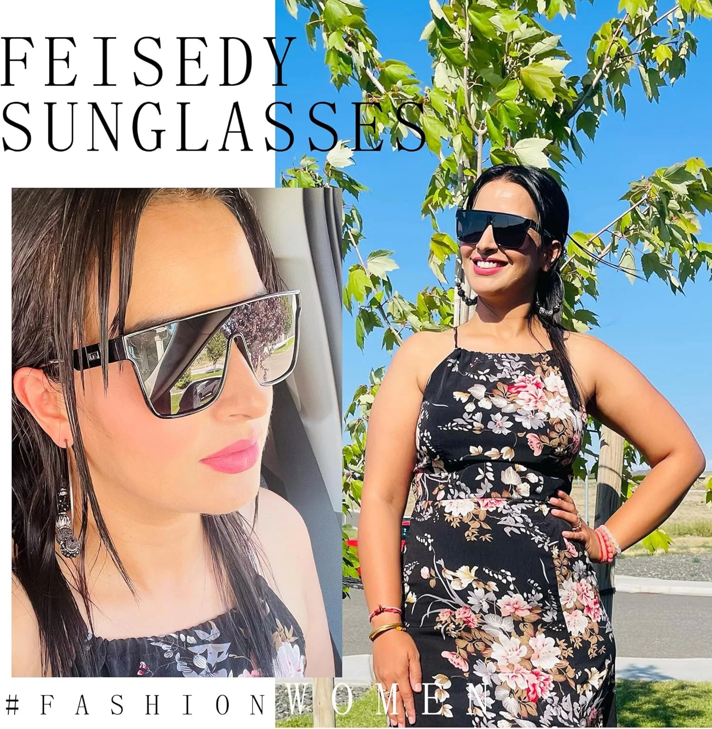 عینک آفتابی فلت تاپ فشن FEISEDY، عینک مربعی بزرگ و ترندی زنانه و مردانه UV400 مدل B2996 عینک آفتابی فلت تاپ فشن FEISEDY، عینک مربعی بزرگ و ترندی زنانه و مردانه UV400 مدل B2996