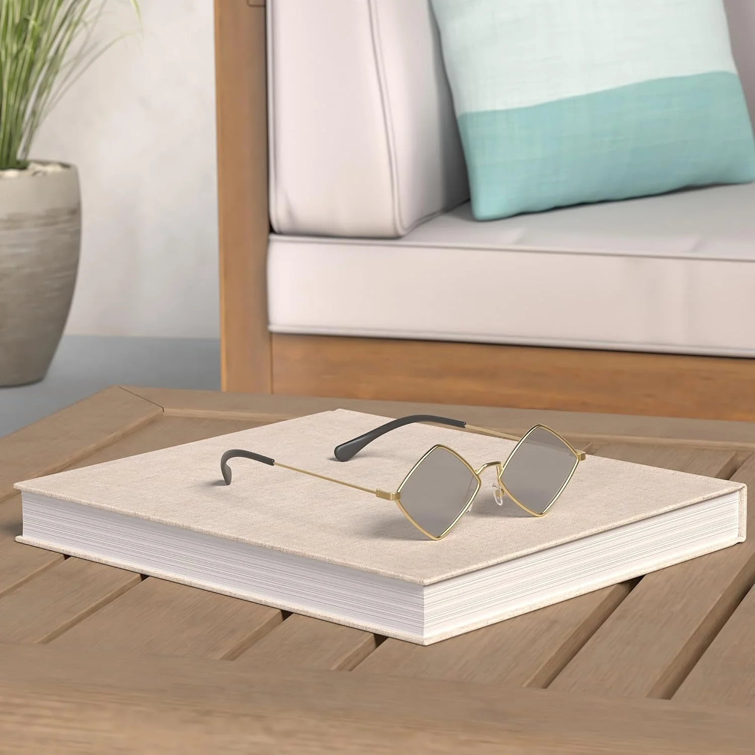 عینک آفتابی طرح الماس ENTHYI برای مردان/زنان، فریم فلزی چهار ضلعی، شیشه فیلم، محافظت در برابر اشعه ماوراء بنفش