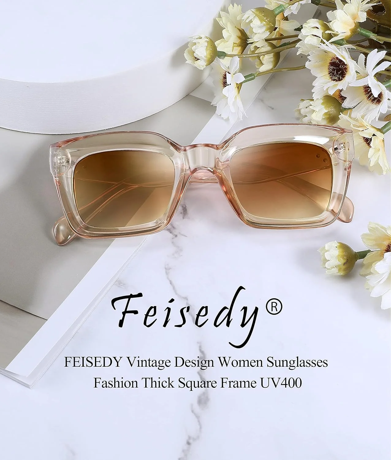 عینک آفتابی زنانه کلاسیک FEISEDY، عینک آفتابی مربعی ضخیم و مد روز با فریم حجیم UV400 مدل B2471