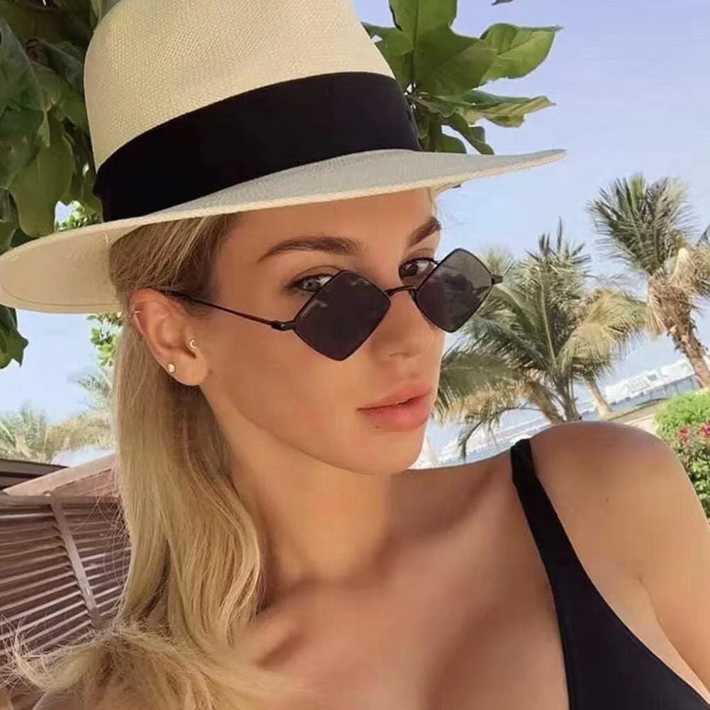 عینک آفتابی طرح الماس ENTHYI برای مردان/زنان، فریم فلزی چهار ضلعی، شیشه فیلم، محافظت در برابر اشعه ماوراء بنفش