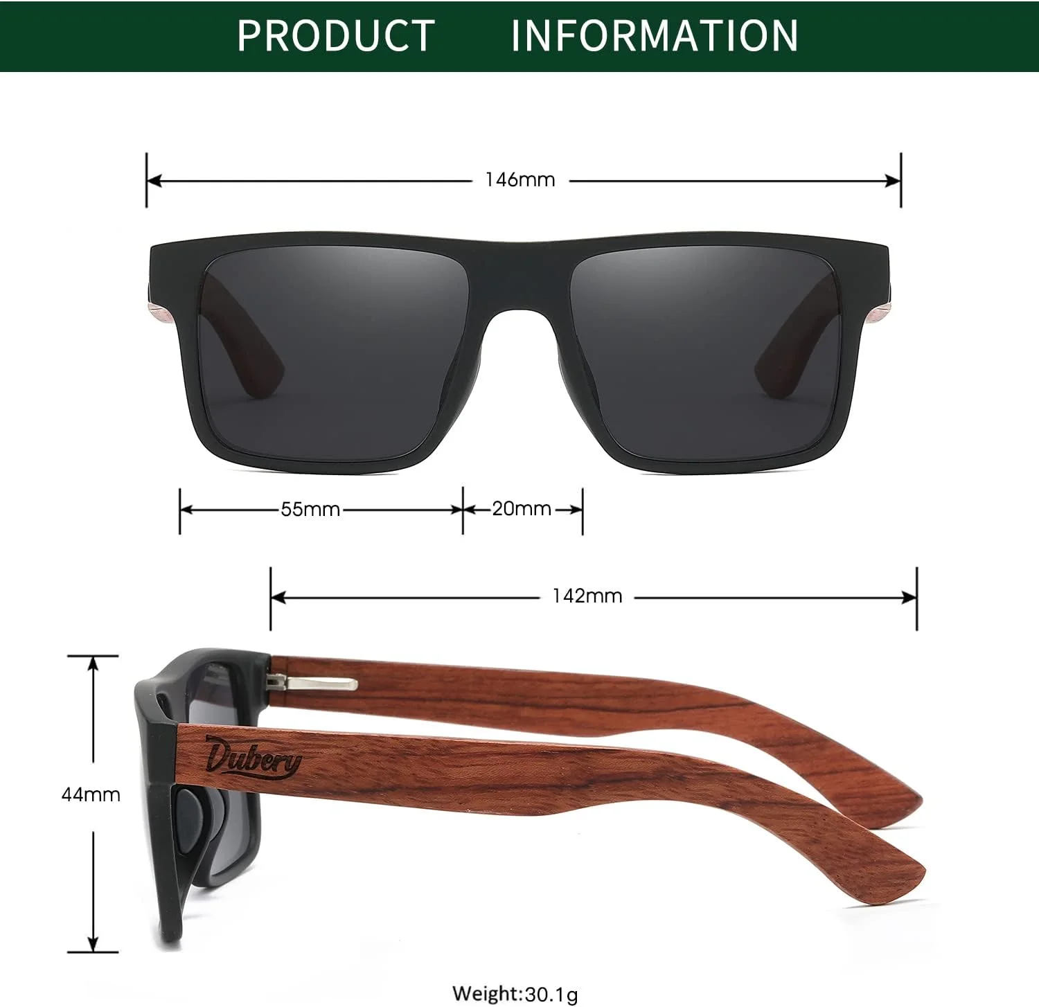 عینک آفتابی پلاریزه مربعی با فریم چوبی DUBERY مردانه زنانه محافظت UV400 مدل D833 عینک آفتابی پلاریزه مربعی با فریم چوبی DUBERY مردانه زنانه محافظت UV400 مدل D833