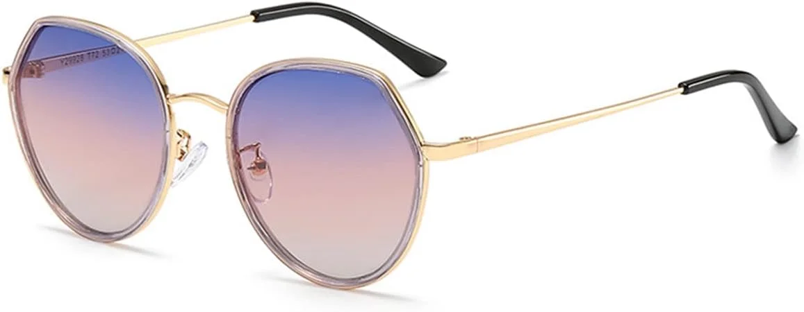 عینک آفتابی پلاریزه ECVV زنانه، فریم فلزی سبک، عینک آفتابی ورزشی مناسب رانندگی در فضای باز با مسدود کننده 100% اشعه ماوراء بنفش (آبی+صورتی)
