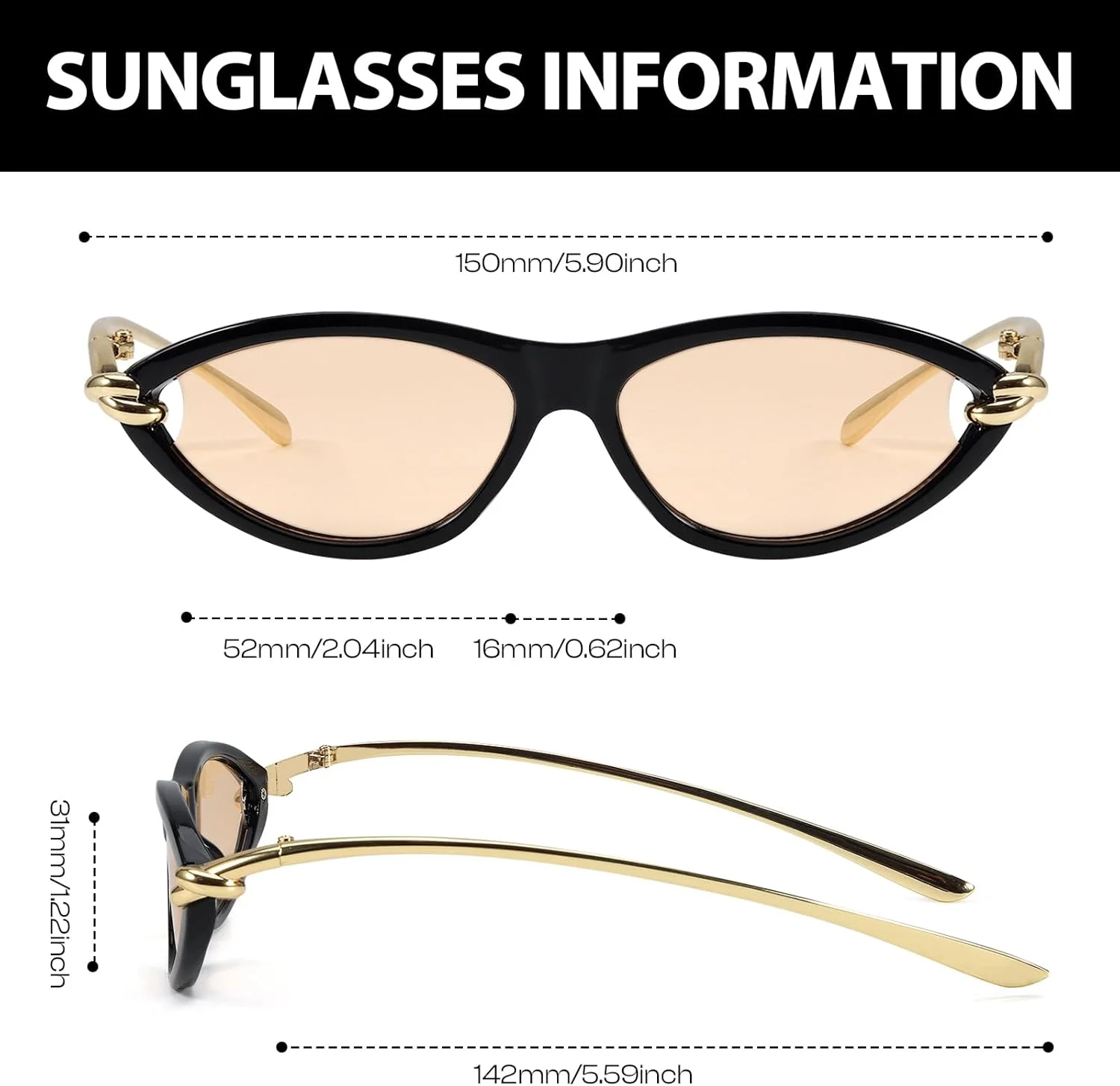 عینک آفتابی زنانه چشم گربه ای DreamCalf با تزیینات طلایی، عینک های آفتابی چشم گربه ای وینتیج برای استفاده روزمره و تعطیلات