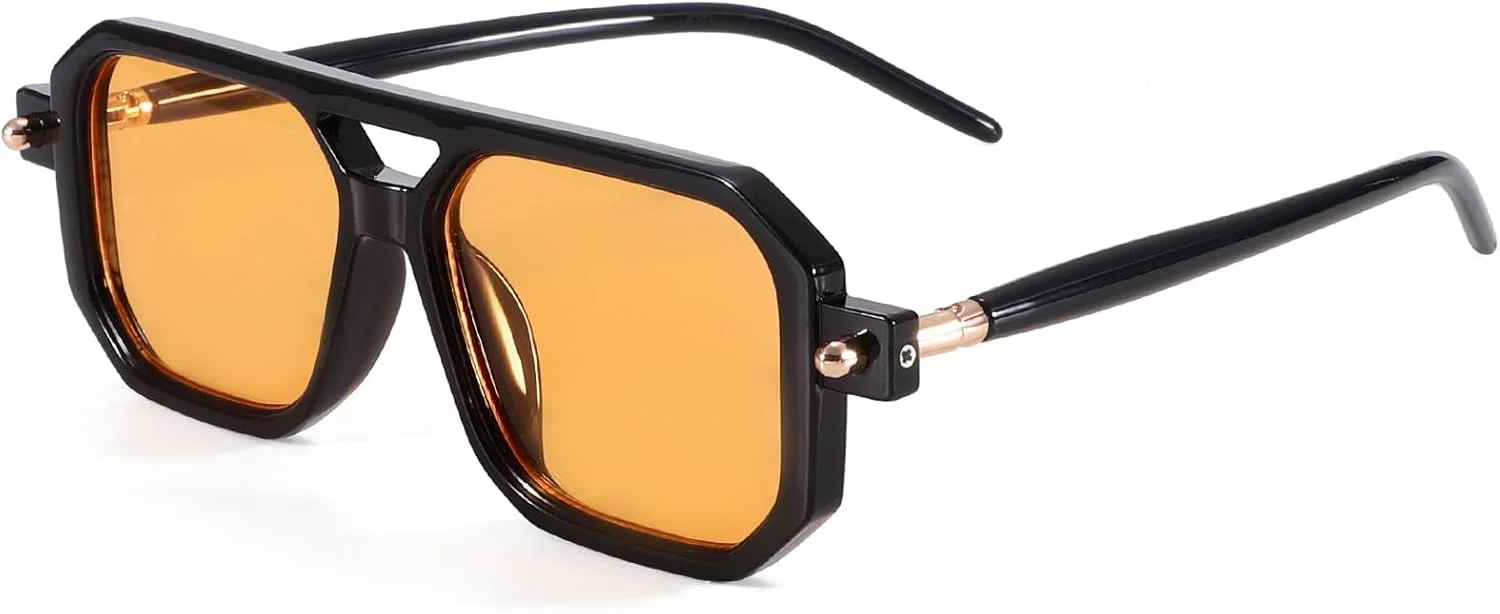 عینک آفتابی خلبانی مربعی مد روز Dollger برای زنان و مردان، عینک آفتابی رترو دهه 70، فریم خلبانی وینتیج دهه 90، سایه های مشکی 2024