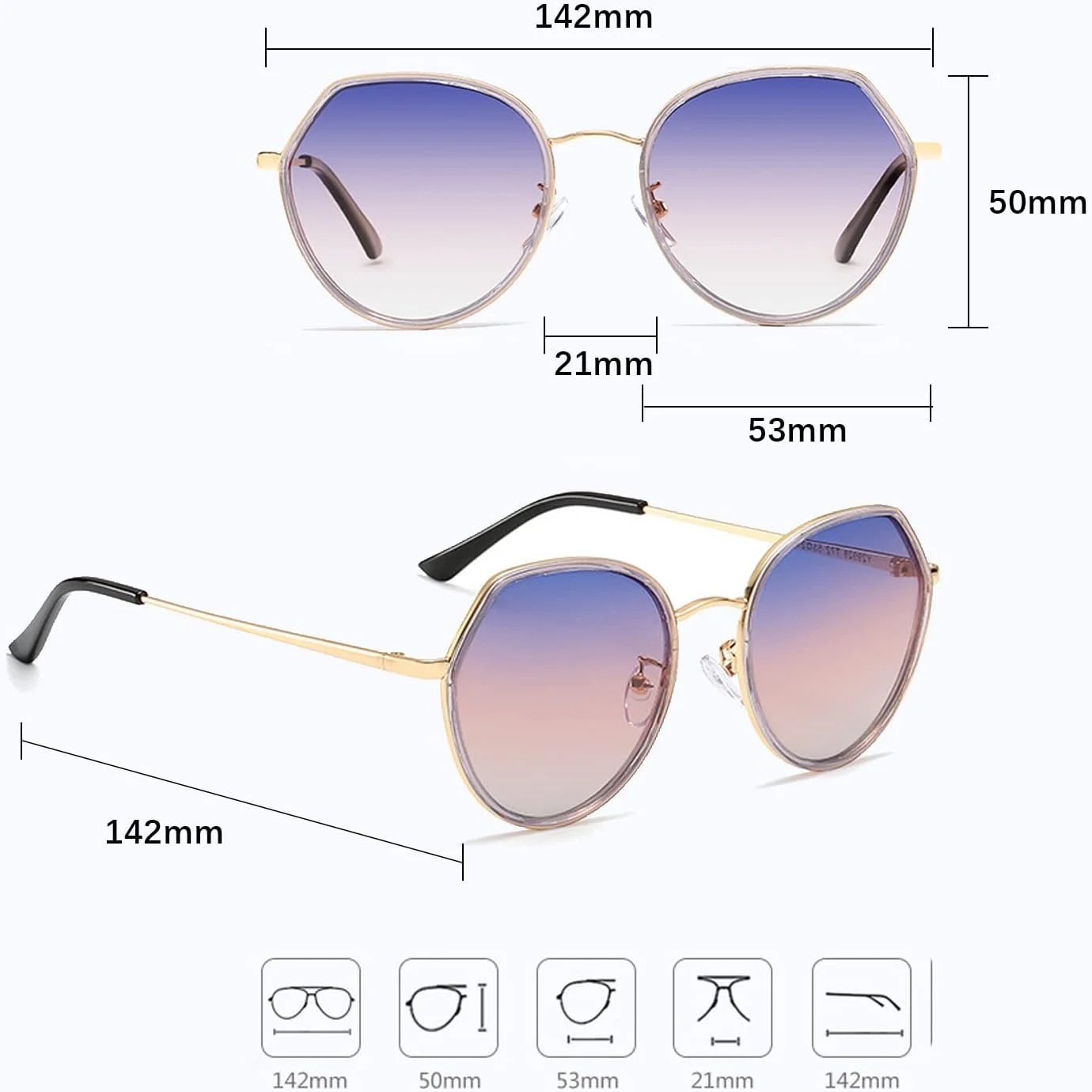 عینک آفتابی پلاریزه ECVV زنانه، فریم فلزی سبک، عینک آفتابی ورزشی مناسب رانندگی در فضای باز با مسدود کننده 100% اشعه ماوراء بنفش (آبی+صورتی)