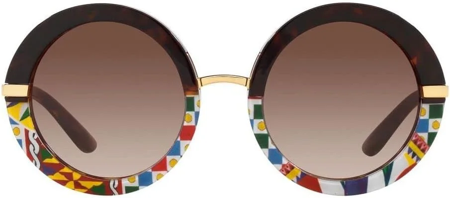 عینک آفتابی گرد Dolce & Gabbana DG 4393 327813 Top Havana/Handcart پلاستیکی با لنز قهوه ای گرادیان