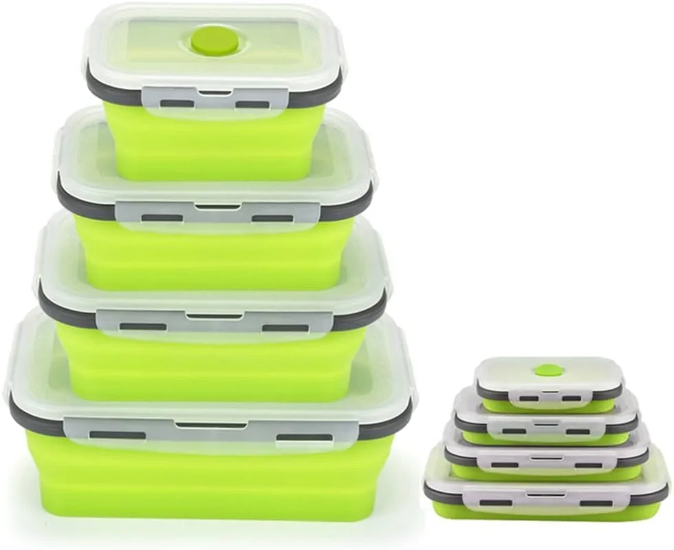 ظروف غذای سیلیکونی بادوام Mr.Gadget's Solutions - ضد نشت، قابل چیدن و تمیز کردن آسان، ایمن برای فریزر و مایکروویو (سبز)