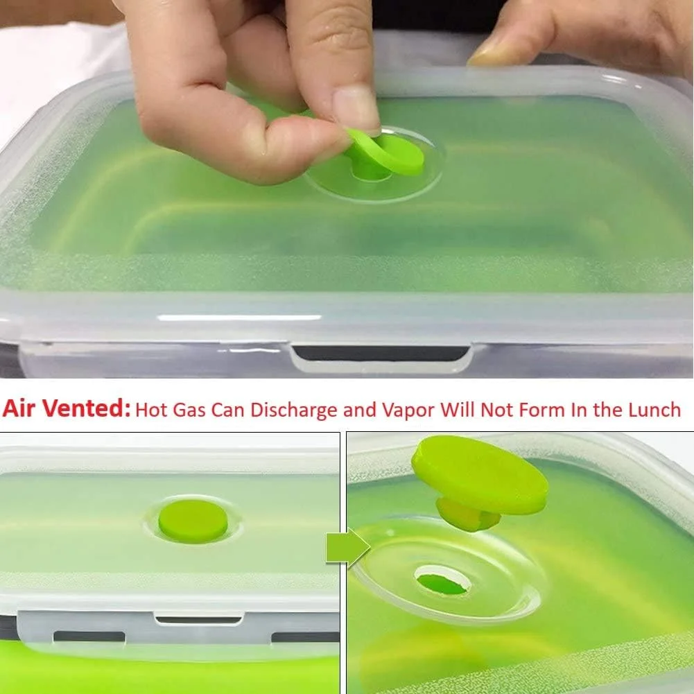 ظروف غذای سیلیکونی بادوام Mr.Gadget's Solutions - ضد نشت، قابل چیدن و تمیز کردن آسان، ایمن برای فریزر و مایکروویو (سبز)