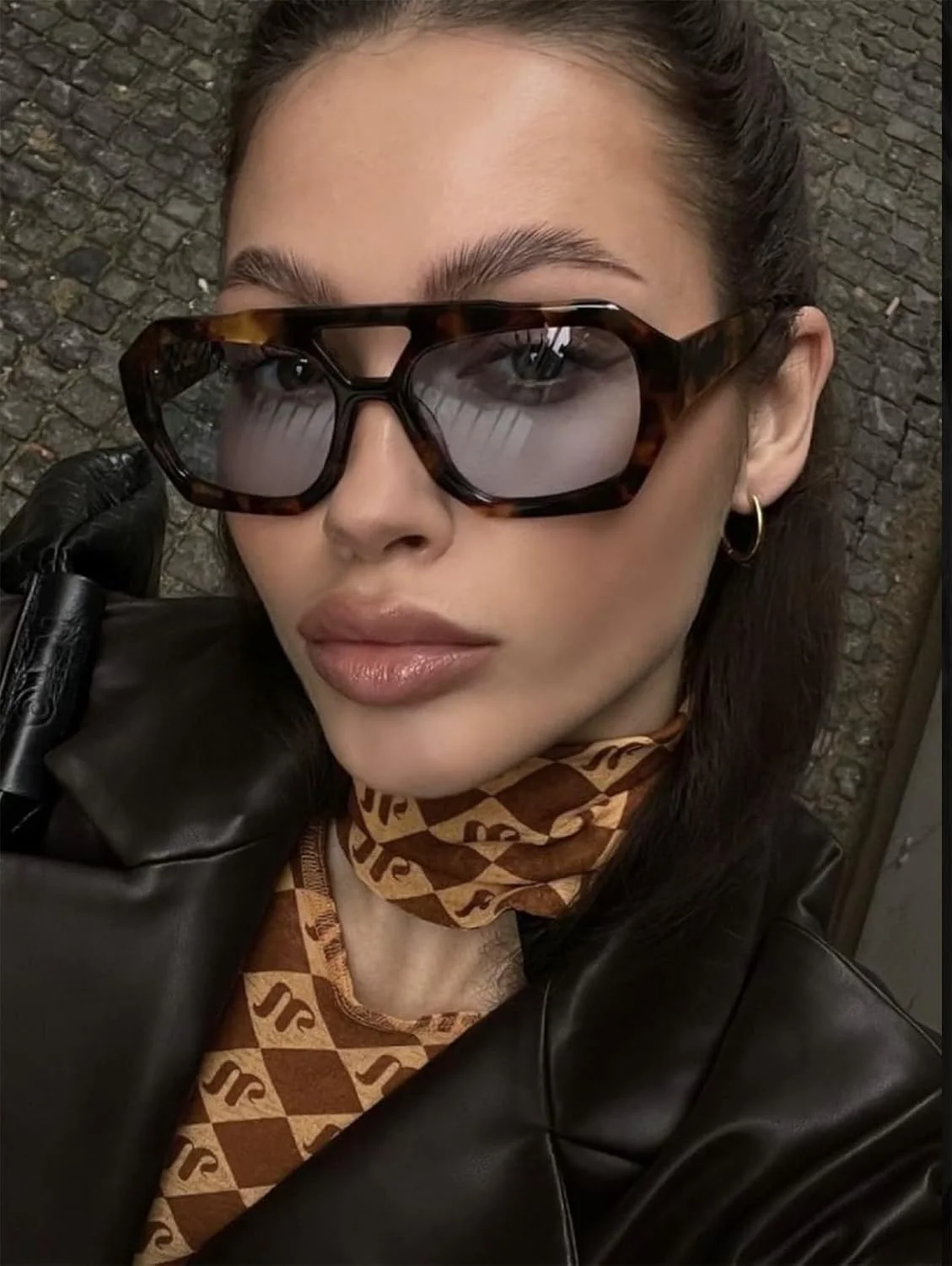 عینک آفتابی خلبانی مربعی ترندی ADE WU زنانه، فریم ضخیم، پل دوتایی، عینک آفتابی هندسی