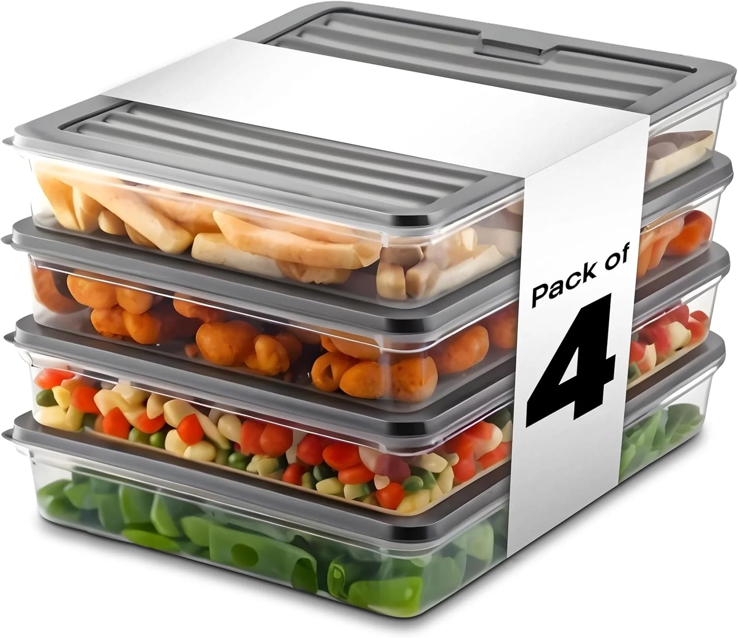 ظروف نگهداری مواد غذایی پلاستیکی مای هپی هوم، 4 عدد، هر کدام 2.4 لیتر، ظروف پلاستیکی آماده سازی غذا با درب - ضد نشت، قابل استفاده در مایکروویو، فریزر و ماشین ظرفشویی، قابل استفاده مجدد، خاکستری