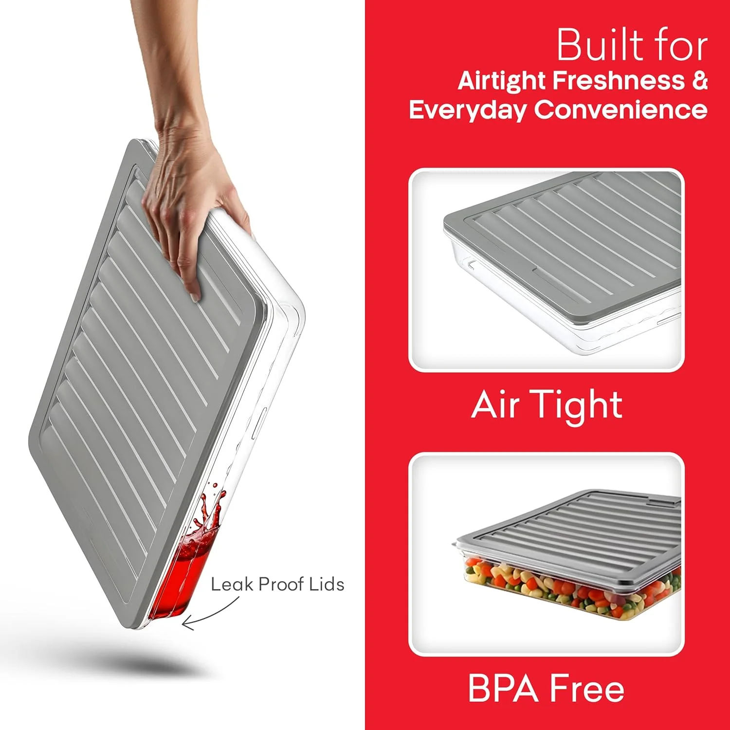 ظروف نگهداری مواد غذایی پلاستیکی مای هپی هوم، 4 عدد، هر کدام 2.4 لیتر، ظروف پلاستیکی آماده سازی غذا با درب - ضد نشت، قابل استفاده در مایکروویو، فریزر و ماشین ظرفشویی، قابل استفاده مجدد، خاکستری