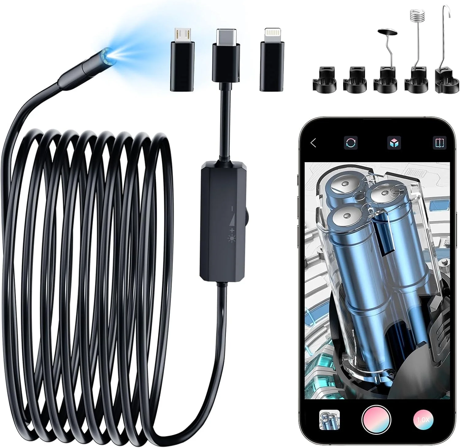 دوربین بازرسی آندوسکوپی، آندوسکوپ با 8 چراغ LED بدون وای فای، دوربین های زهکشی ضد آب IP67، دوربین مار انعطاف پذیر و سخت سازگار با آیفون، آیپد و اندروید (5 متر) دوربین بازرسی آندوسکوپی، آندوسکوپ با 8 چراغ LED بدون وای فای، دوربین های زهکشی ضد آب IP67، دوربین مار انعطاف پذیر و سخت سازگار با آیفون، آیپد و اندروید (5 متر)
