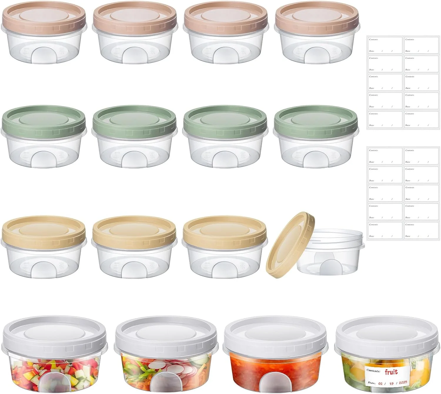 مجموعه 16 عددی ظروف نگهداری غذا میسپودین با درب، گرد، 300 میلی لیتر، ظروف انجماد، کوچک، قابل استفاده مجدد، ظروف کوچک پلاستیکی با درب برای ظروف غذای آماده، مناسب برای فریزر و مایکروویو