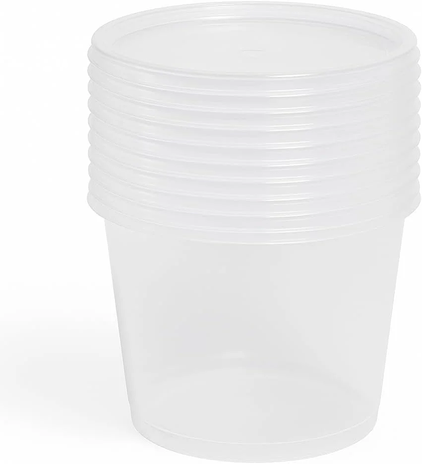 ظروف غذای پلاستیکی گرد با درب، مناسب مایکروویو - 600 میلی لیتر - قابل استفاده مجدد - بدون BPA (10 عدد)