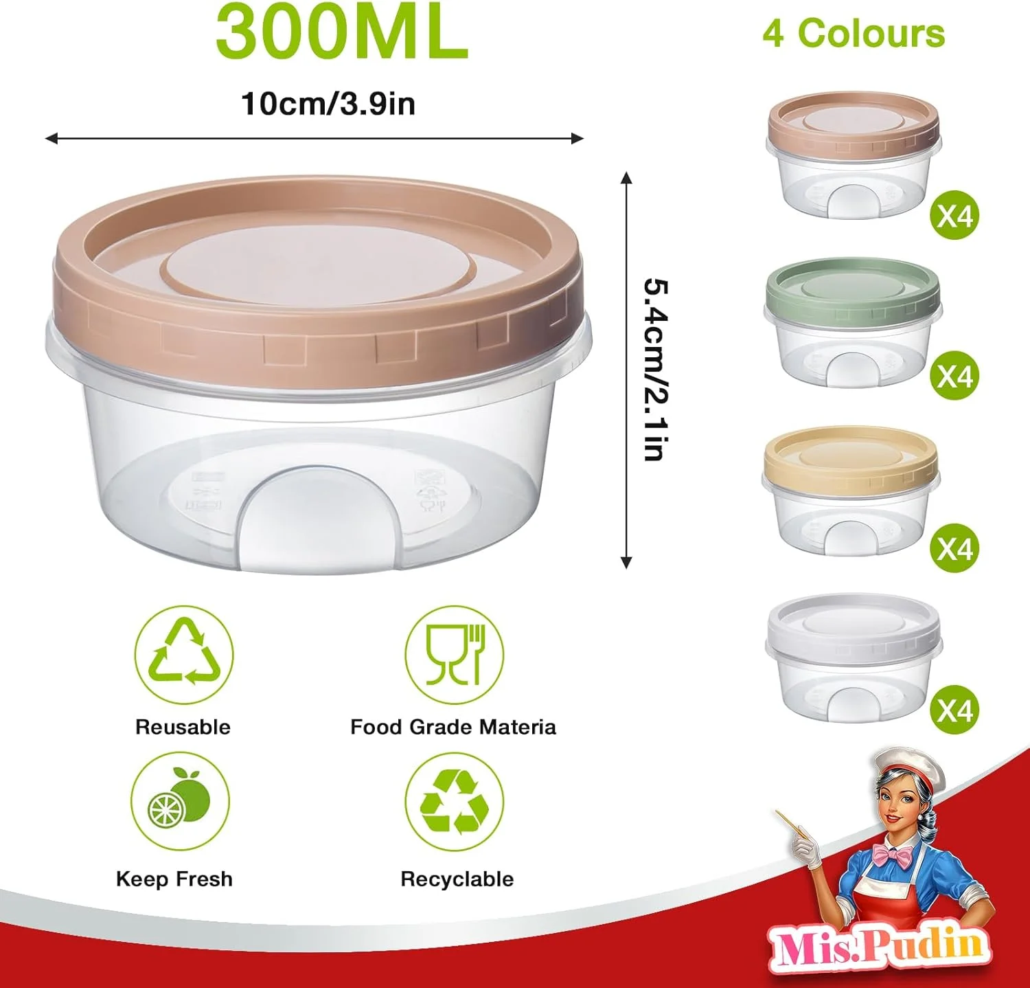 مجموعه 16 عددی ظروف نگهداری غذا میسپودین با درب، گرد، 300 میلی لیتر، ظروف انجماد، کوچک، قابل استفاده مجدد، ظروف کوچک پلاستیکی با درب برای ظروف غذای آماده، مناسب برای فریزر و مایکروویو مجموعه 16 عددی ظروف نگهداری غذا میسپودین با درب، گرد، 300 میلی لیتر، ظروف انجماد، کوچک، قابل استفاده مجدد، ظروف کوچک پلاستیکی با درب برای ظروف غذای آماده، مناسب برای فریزر و مایکروویو