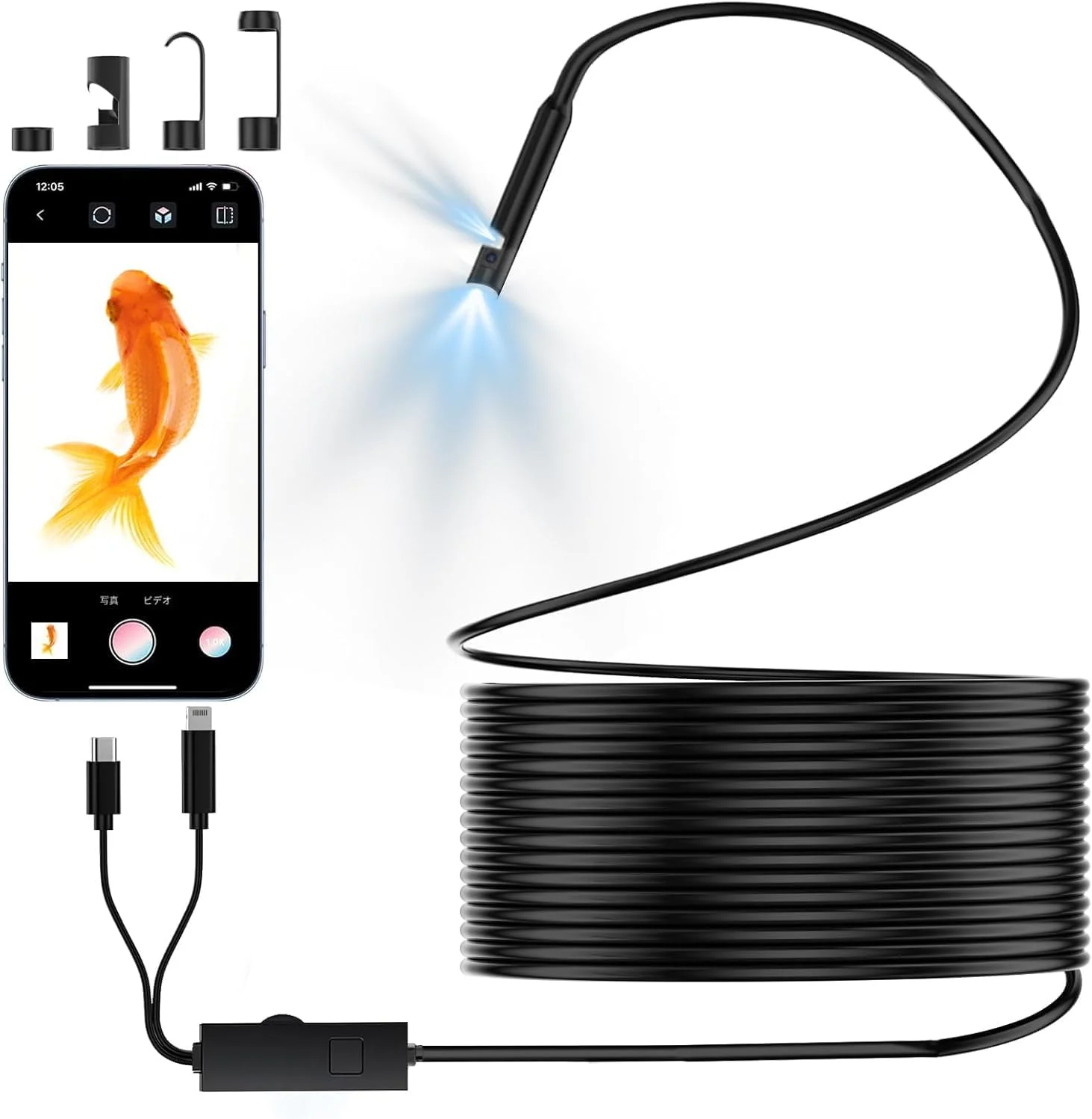 اندوسکوپ با نور، دوربین بازرسی لوله با کیفیت 1920P HD، دارای 8 چراغ LED قابل تنظیم، دوربین آندوسکوپی ماری شکل نیمه سخت 16.4 فوتی برای iOS و Android اندوسکوپ با نور، دوربین بازرسی لوله با کیفیت 1920P HD، دارای 8 چراغ LED قابل تنظیم، دوربین آندوسکوپی ماری شکل نیمه سخت 16.4 فوتی برای iOS و Android