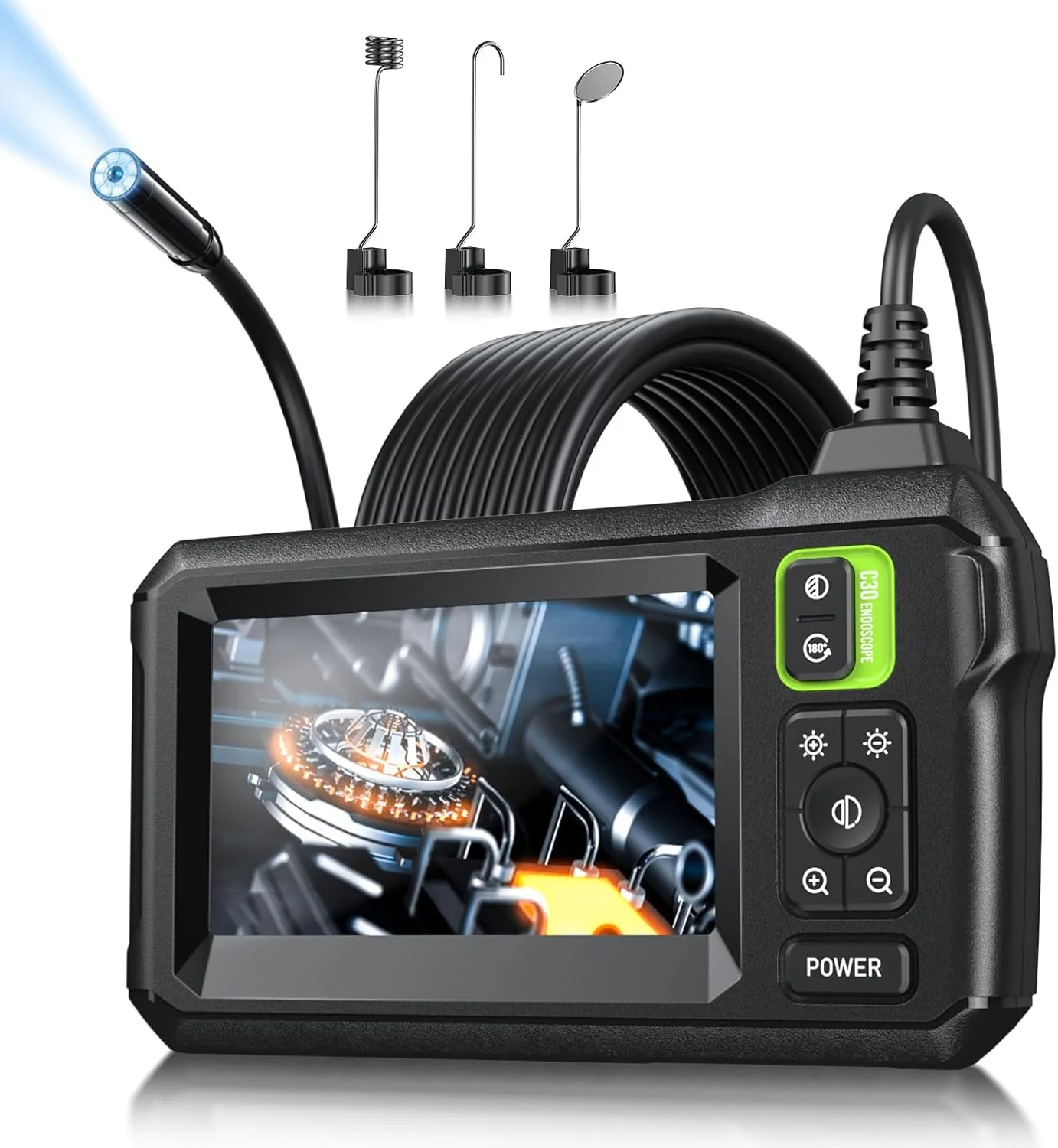 دوربین آندوسکوپی با نور - دوربین بازرسی بوراسکوپ با صفحه نمایش 4.3 اینچی IPS، دوربین ماری HD 1920P با 8 چراغ LED، سیم نیمه سخت 16.4 فوتی، آندوسکوپ ضد آب IP67 برای فاضلاب (سبز) دوربین آندوسکوپی با نور - دوربین بازرسی بوراسکوپ با صفحه نمایش 4.3 اینچی IPS، دوربین ماری HD 1920P با 8 چراغ LED، سیم نیمه سخت 16.4 فوتی، آندوسکوپ ضد آب IP67 برای فاضلاب (سبز)
