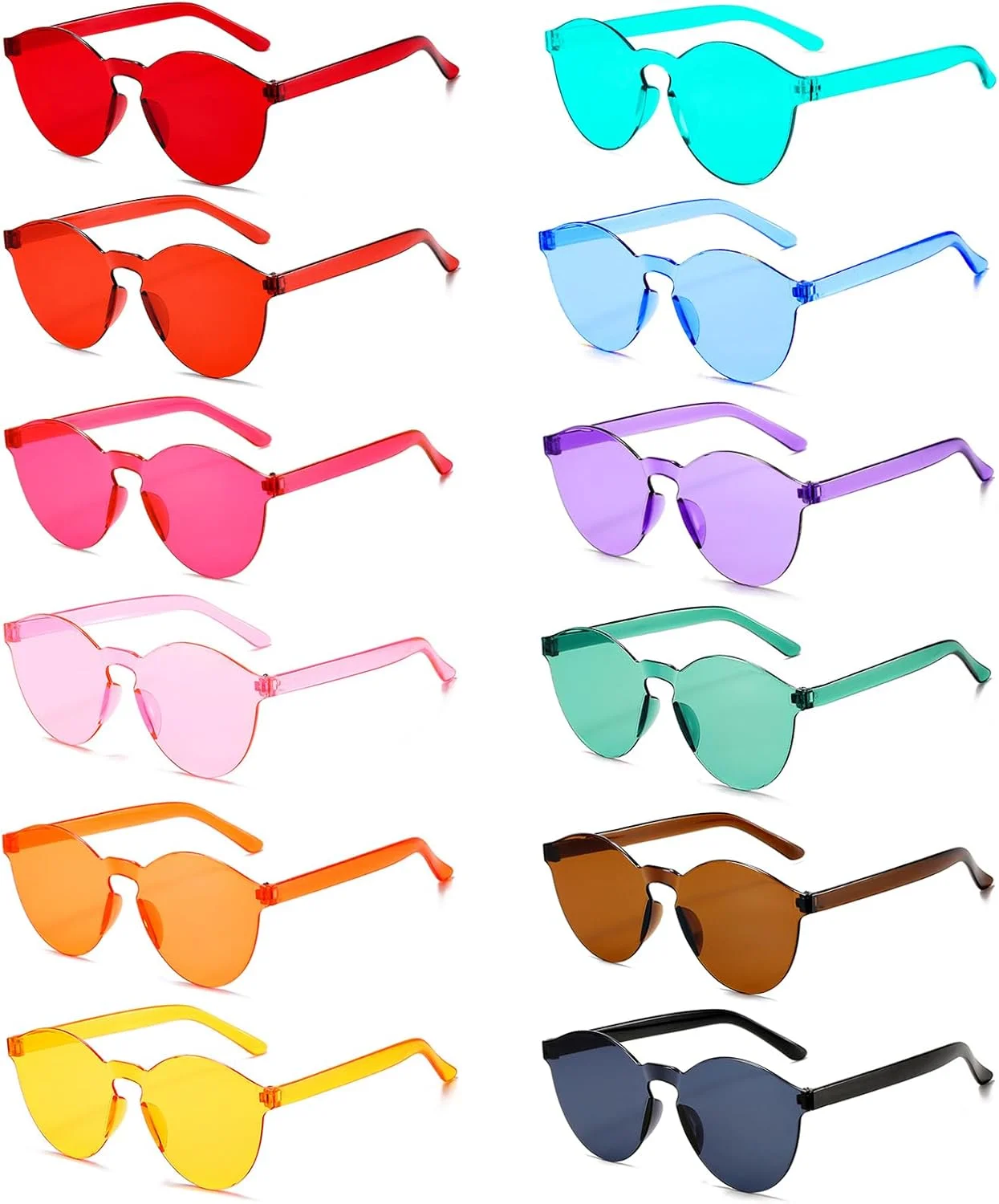 مجموعه 12 عددی عینک آفتابی مهمانی بدون فریم Pibupibu، گرد/مربع/ستاره ای، مجموعه عینک یک تکه با رنگ شفاف