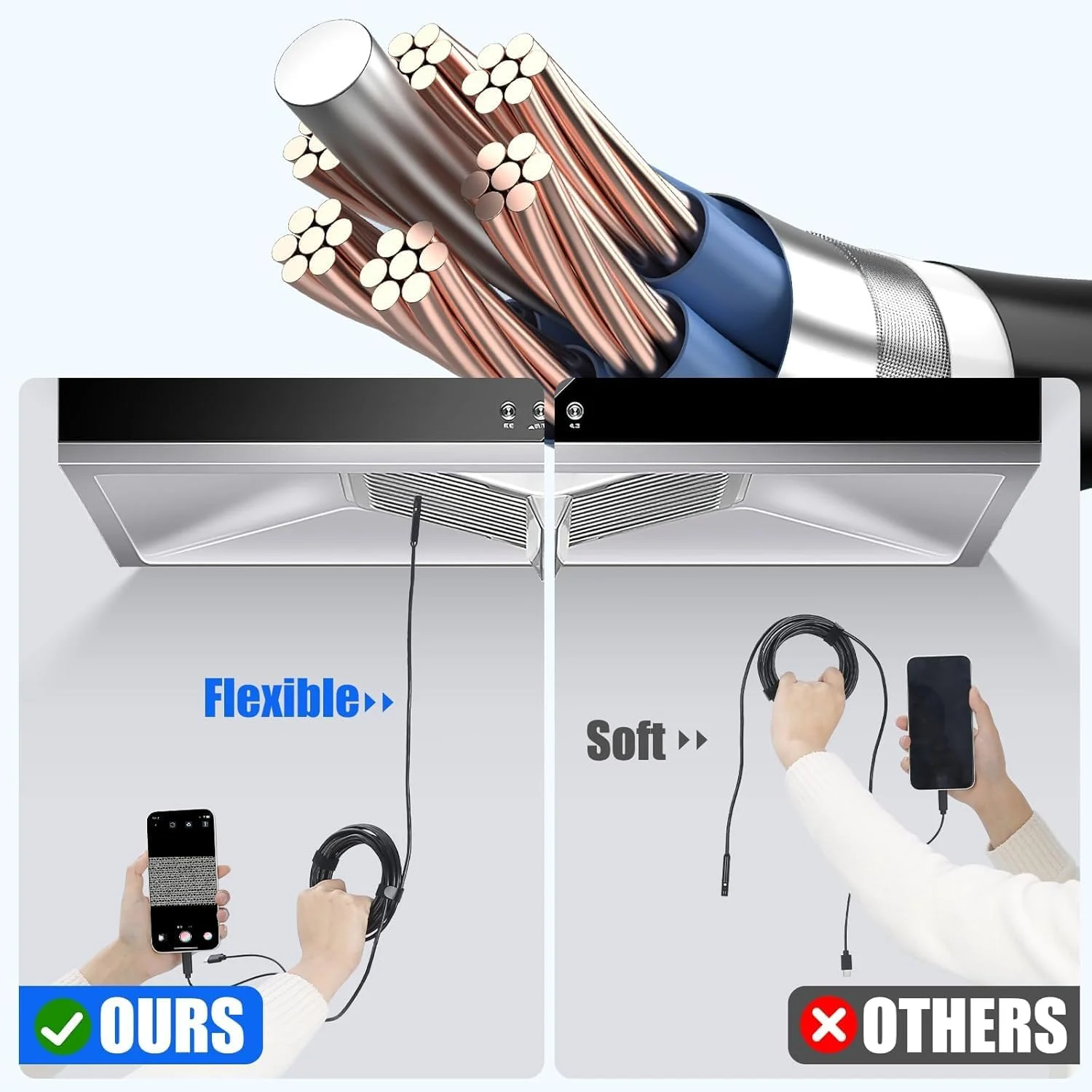 اندوسکوپ با نور، دوربین بازرسی لوله با کیفیت 1920P HD، دارای 8 چراغ LED قابل تنظیم، دوربین آندوسکوپی ماری شکل نیمه سخت 16.4 فوتی برای iOS و Android اندوسکوپ با نور، دوربین بازرسی لوله با کیفیت 1920P HD، دارای 8 چراغ LED قابل تنظیم، دوربین آندوسکوپی ماری شکل نیمه سخت 16.4 فوتی برای iOS و Android