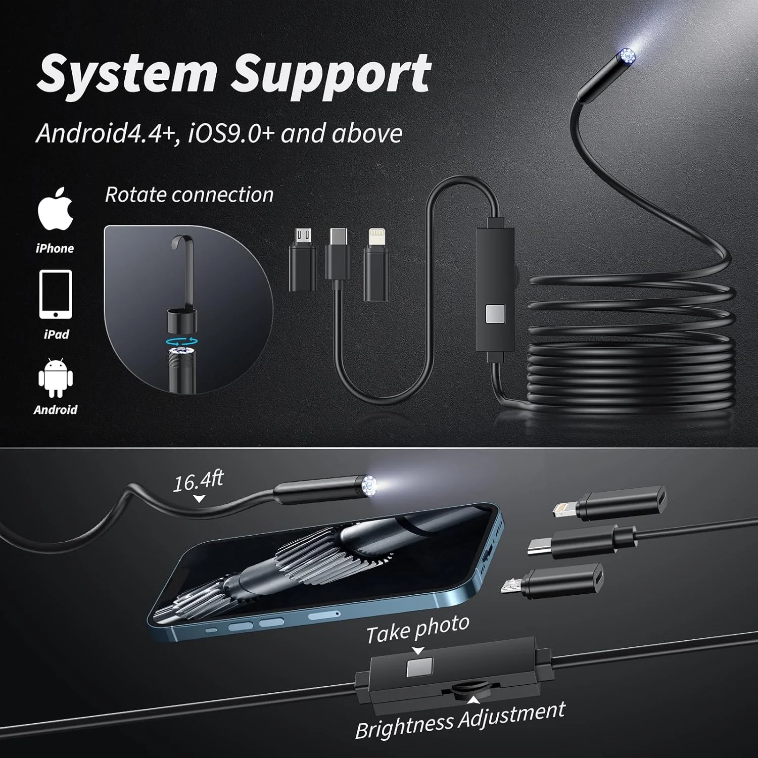 دوربین آندوسکوپی با نور - دوربین بازرسی بوراسکوپ، بوراسکوپ HD 1920P با 8 چراغ، کابل نیمه سخت 16.4 فوتی ضد آب IP67 برای بازرسی لوله، آندوسکوپ صنعتی 7.9 میلی متری برای آیفون دوربین آندوسکوپی با نور - دوربین بازرسی بوراسکوپ، بوراسکوپ HD 1920P با 8 چراغ، کابل نیمه سخت 16.4 فوتی ضد آب IP67 برای بازرسی لوله، آندوسکوپ صنعتی 7.9 میلی متری برای آیفون